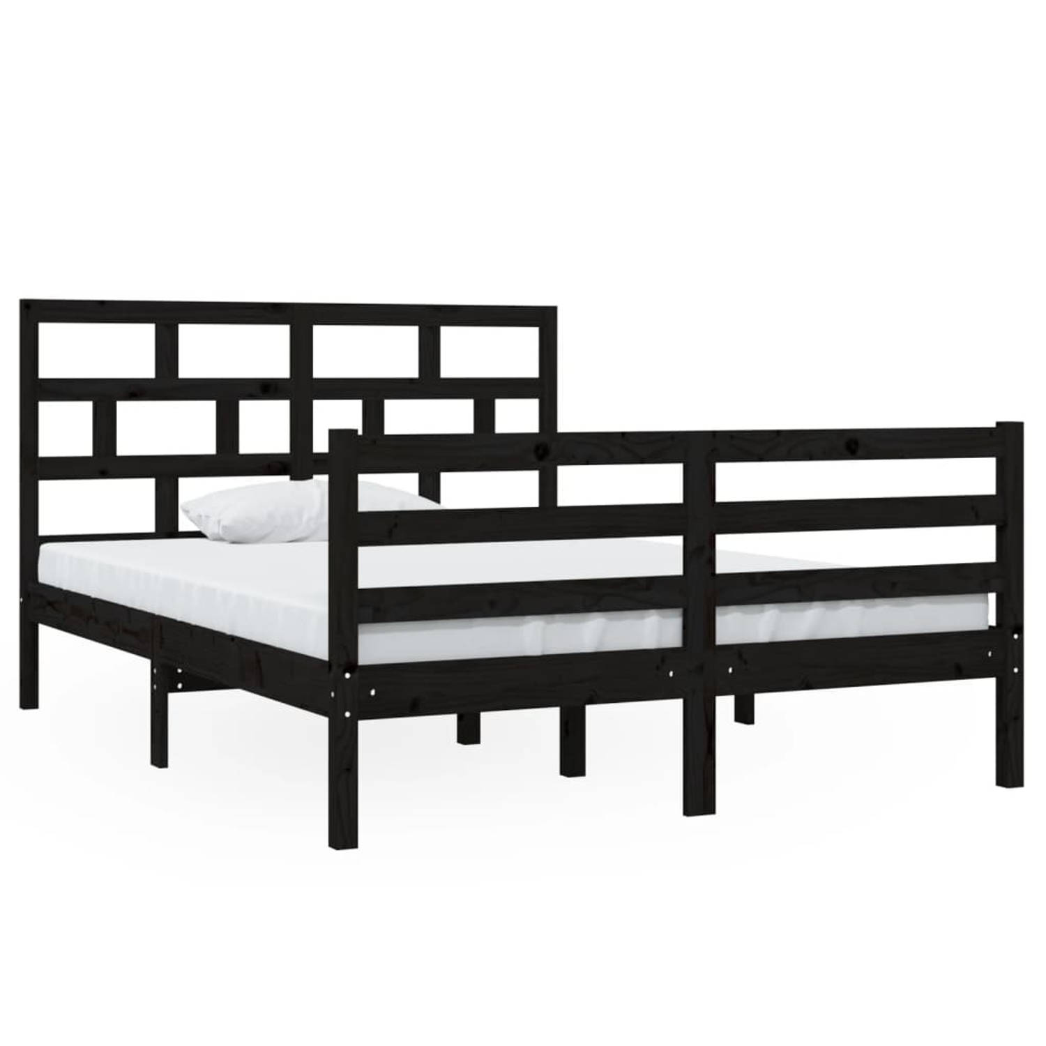 The Living Store Bedframe massief hout zwart 135x190 cm 4FT6 Double - Bedframe - Bedframes - Bed - Bedbodem - Ledikant - Bed Frame - Massief Houten Bedframe - Slaapmeubel - Tweeper