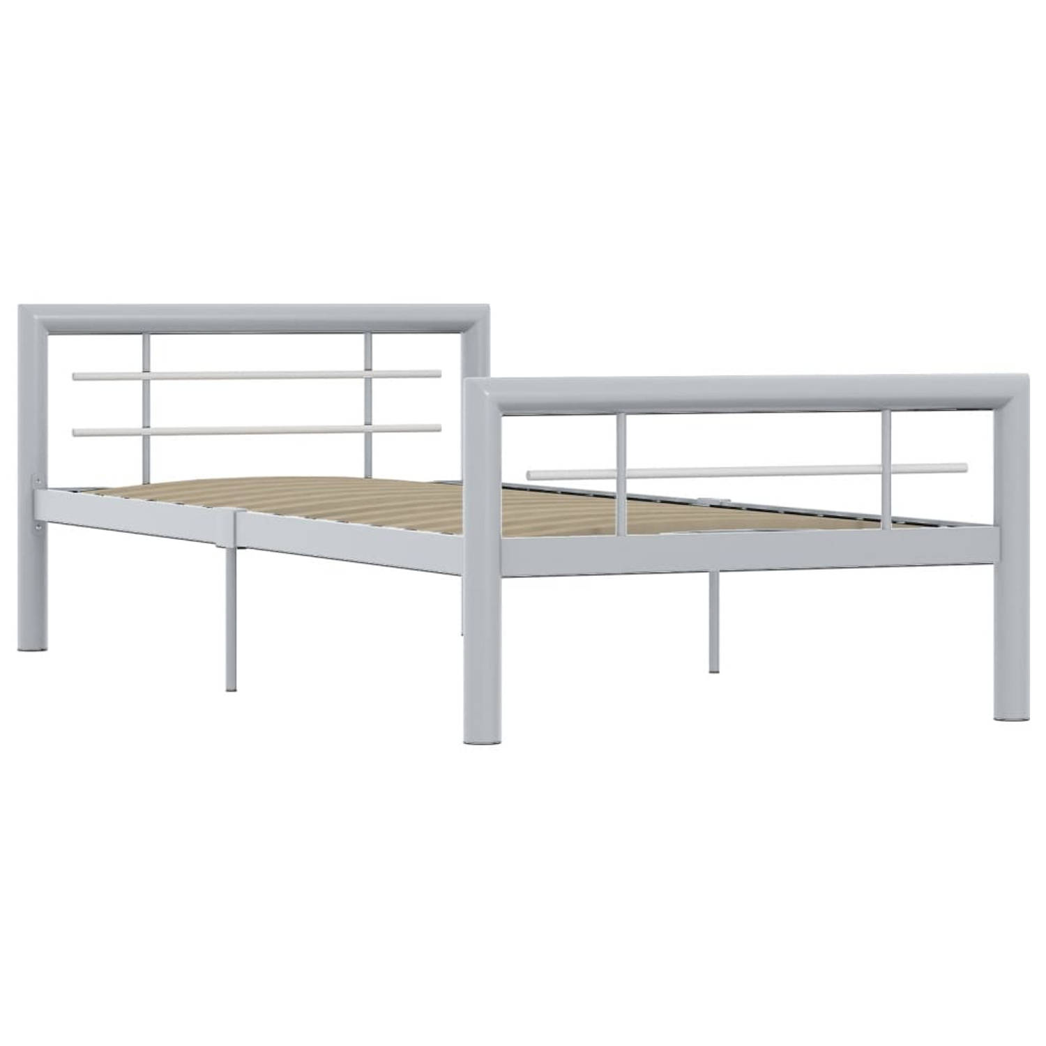 The Living Store Bedframe metaal grijs en wit 90x200 cm - Bed