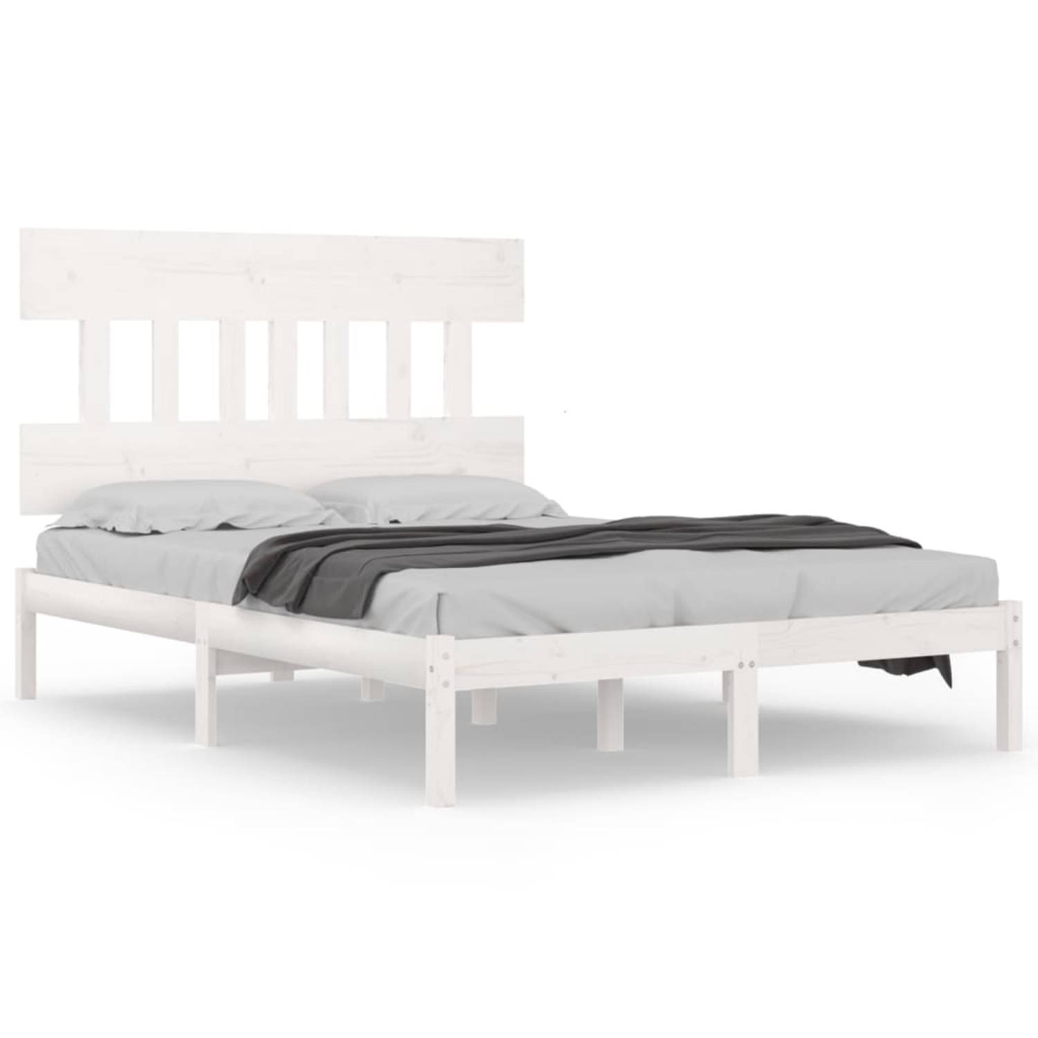 The Living Store Bedframe massief hout wit 140x190 cm - Bedframe - Bedframes - Tweepersoonsbed - Bed - Bedombouw - Dubbel Bed - Frame - Bed Frame - Ledikant - Bedframe Met Hoofdein