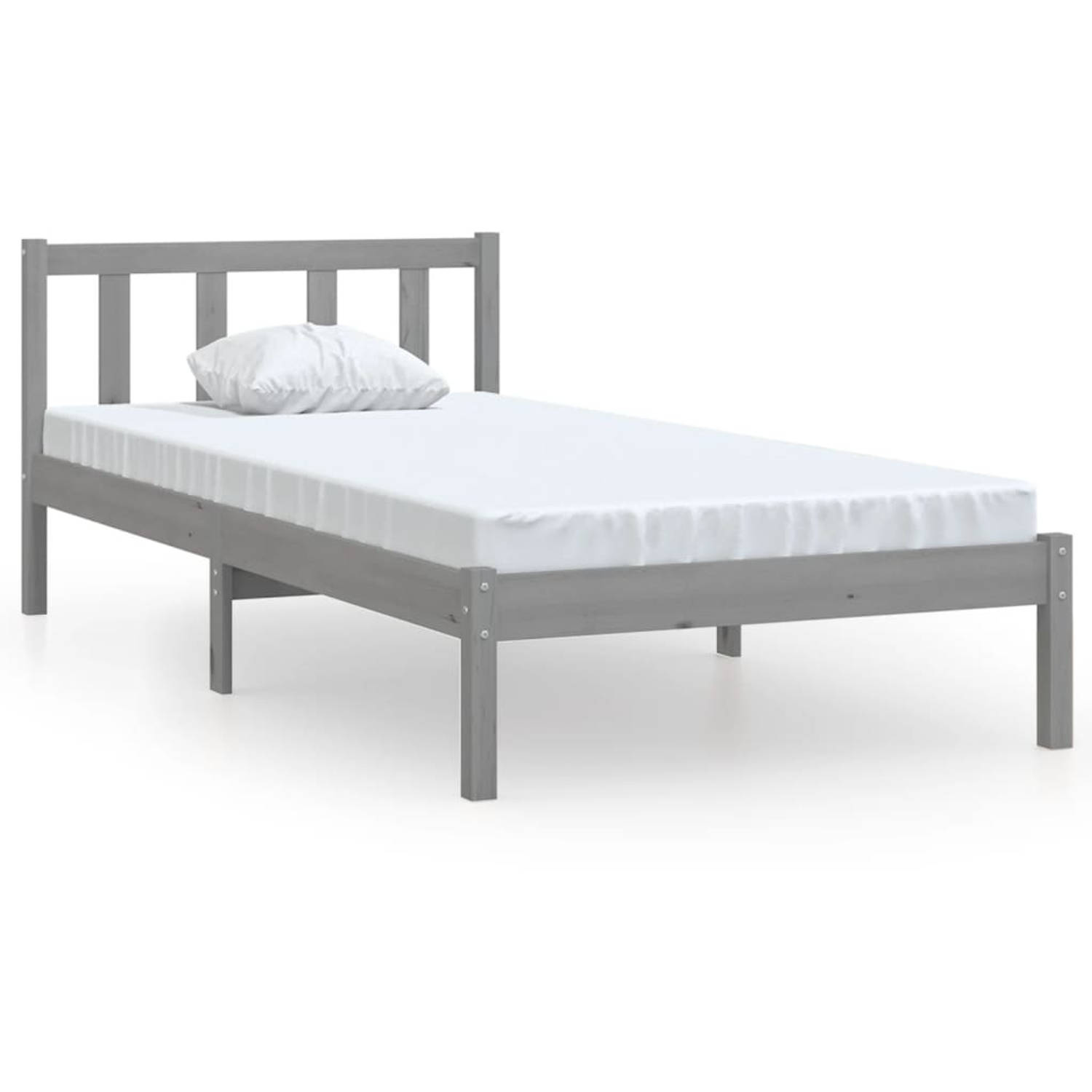 The Living Store Bedframe massief grenenhout grijs 75x190 cm 2FT6 Small Single - Bed