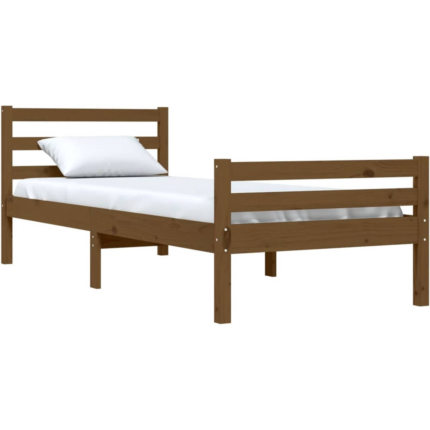 The Living Store Houten Bedframe - eenpersoonsbed - 195.5 x 95.5 x 69.5 cm - honingbruin massief grenenhout