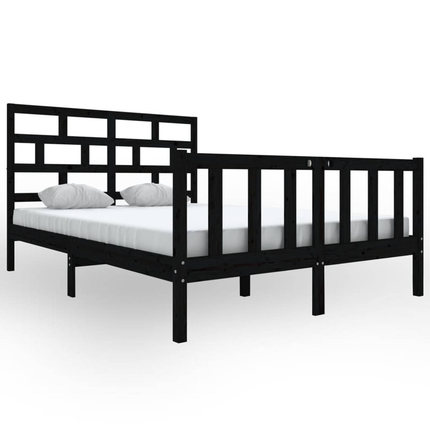 The Living Store Bedframe massief grenenhout zwart 140x200 cm - Bedframe - Bedframes - Bed - Bedbodem - Ledikant - Bed Frame - Massief Houten Bedframe - Slaapmeubel - Tweepersoonsb