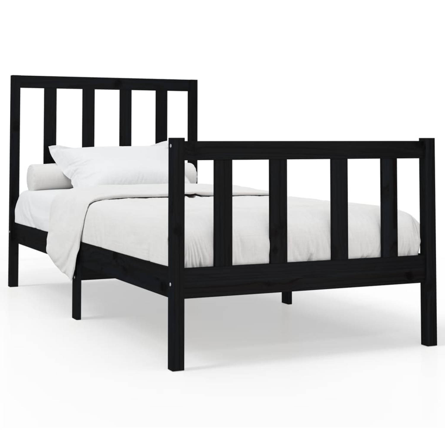 The Living Store Bedframe massief grenenhout zwart 90x200 cm - Bedframe - Bedframes - Bed - Bedbodem - Ledikant - Bed Frame - Massief Houten Bedframe - Slaapmeubel - Eenpersoonsbed