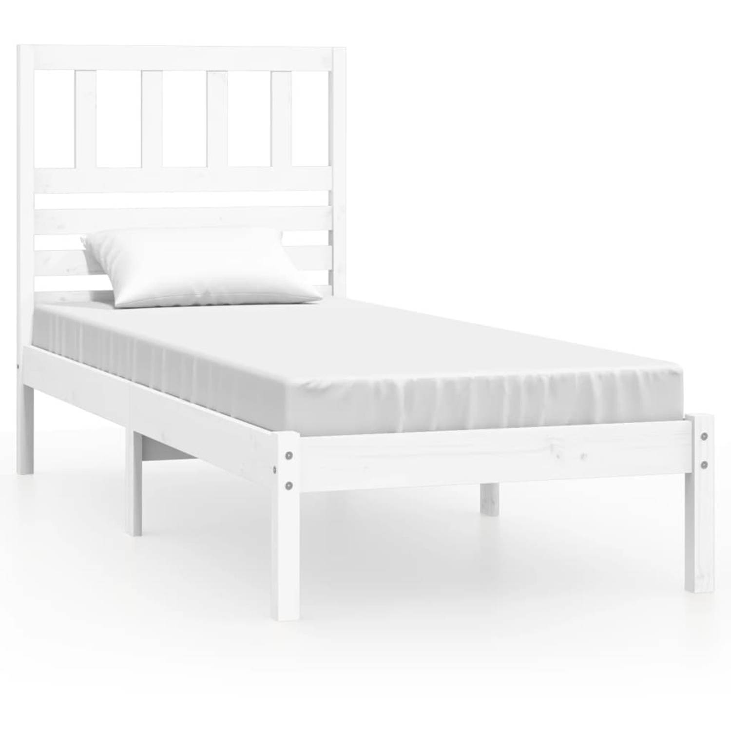 The Living Store Bedframe massief grenenhout wit 90x200 cm - Bedframe - Bedframes - Eenpersoonsbed - Bed - Bedombouw - Frame - Bed Frame - Ledikant - Bedframe Met Hoofdeinde - Eenp