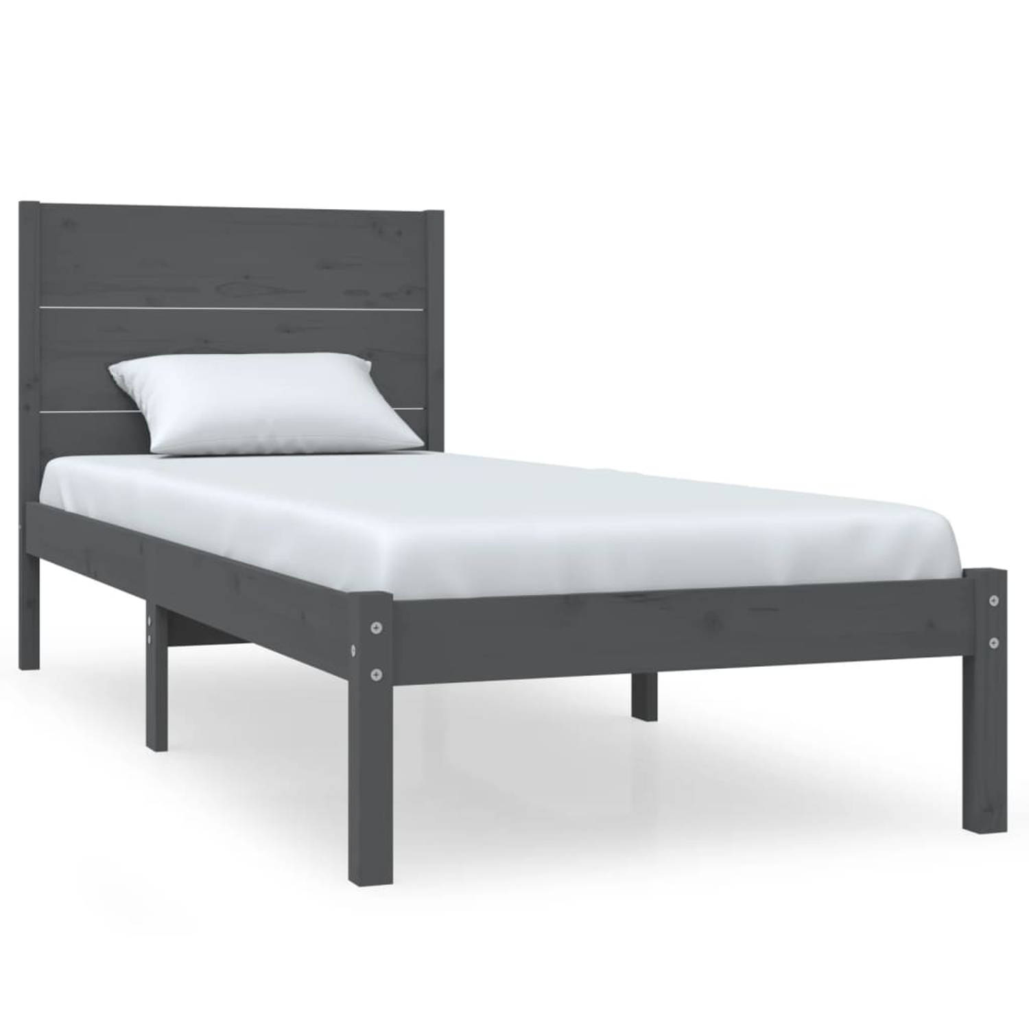 The Living Store Bedframe massief hout grijs 90x190 cm 3FT Single - Bedframe - Bedframes - Eenpersoonsbed - Bed - Bedombouw - Ledikant - Houten Bedframe - Eenpersoonsbedden - Bedde