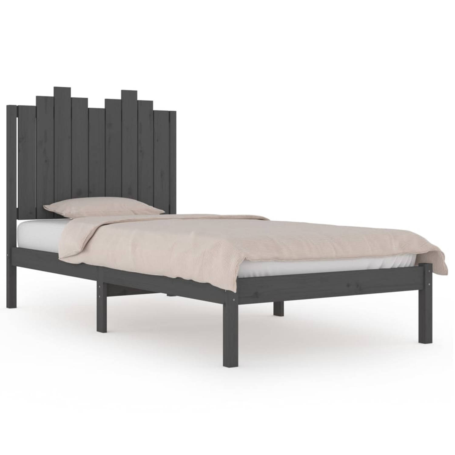 The Living Store Bedframe massief grenenhout grijs 90x190 cm 3FT Single - Bedframe - Bedframes - Eenpersoonsbed - Bed - Bedombouw - Enkel Bed - Frame - Bed Frame - Ledikant - Houte