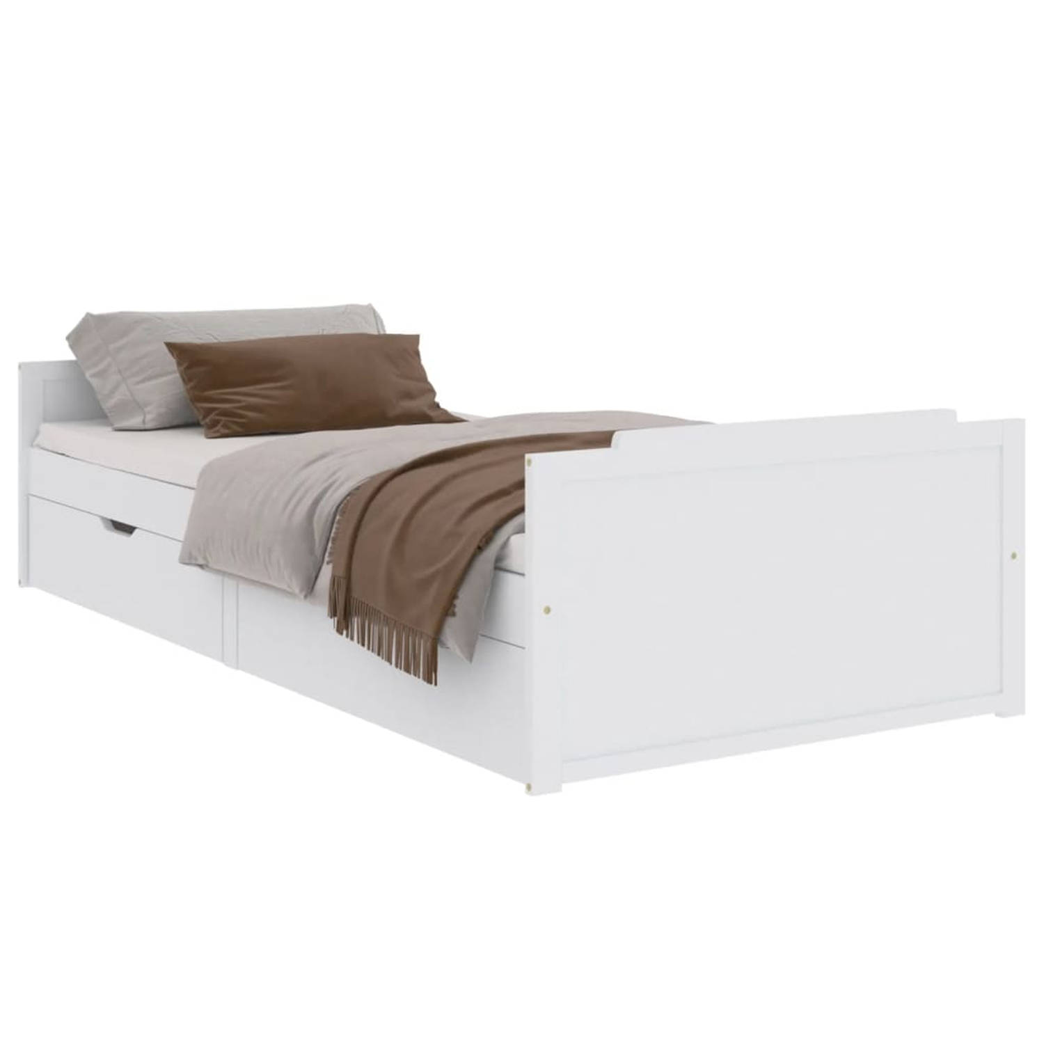 The Living Store Bedframe met lades massief grenenhout wit 90x200 cm - Bedframe - Bedframes - Bed - Ledikant - Houten Bedframe - Slaapmeubel - Bed Met Lade - Slaapkamermeubel - Bed