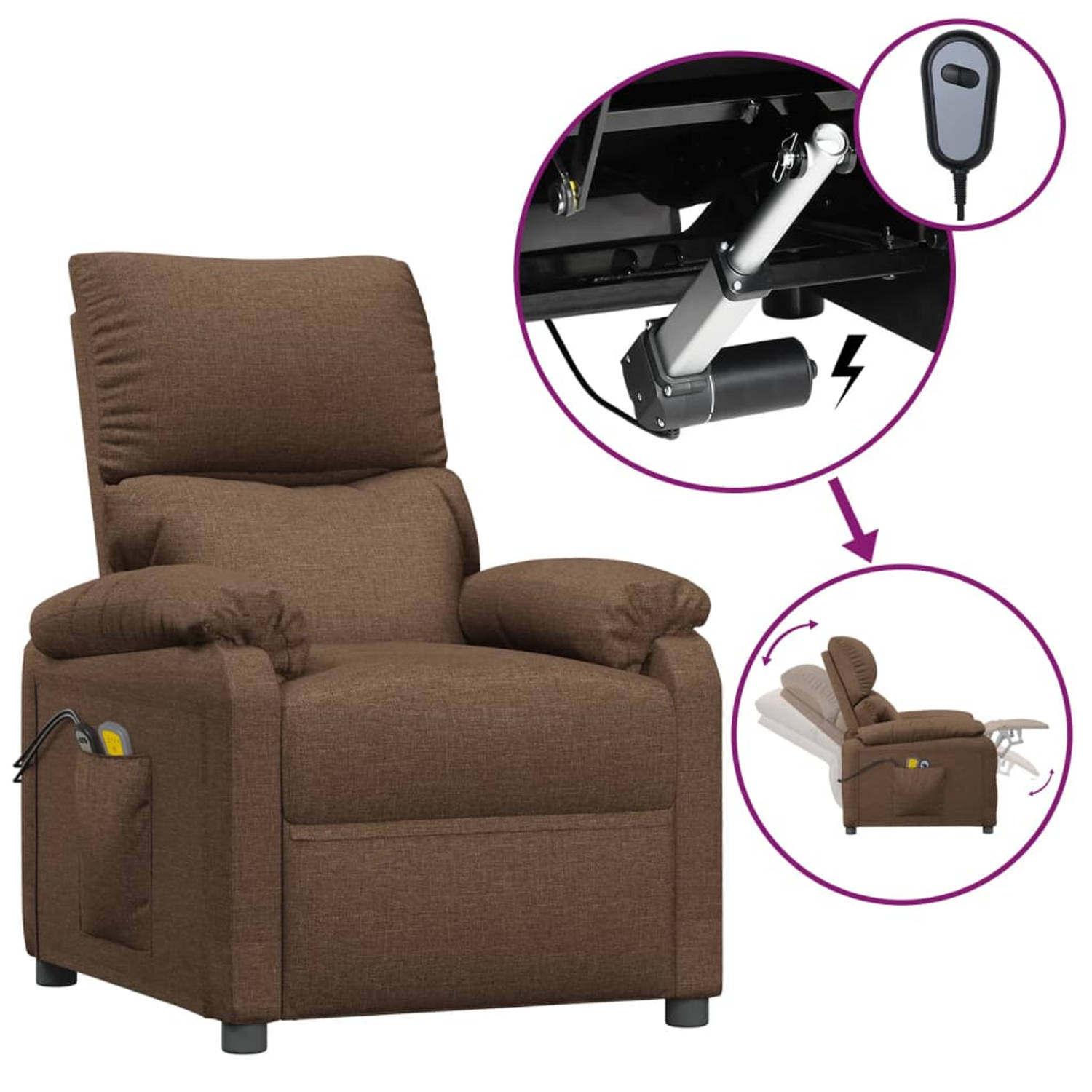 The Living Store Massagestoel elektrisch verstelbaar stof bruin - Fauteuil