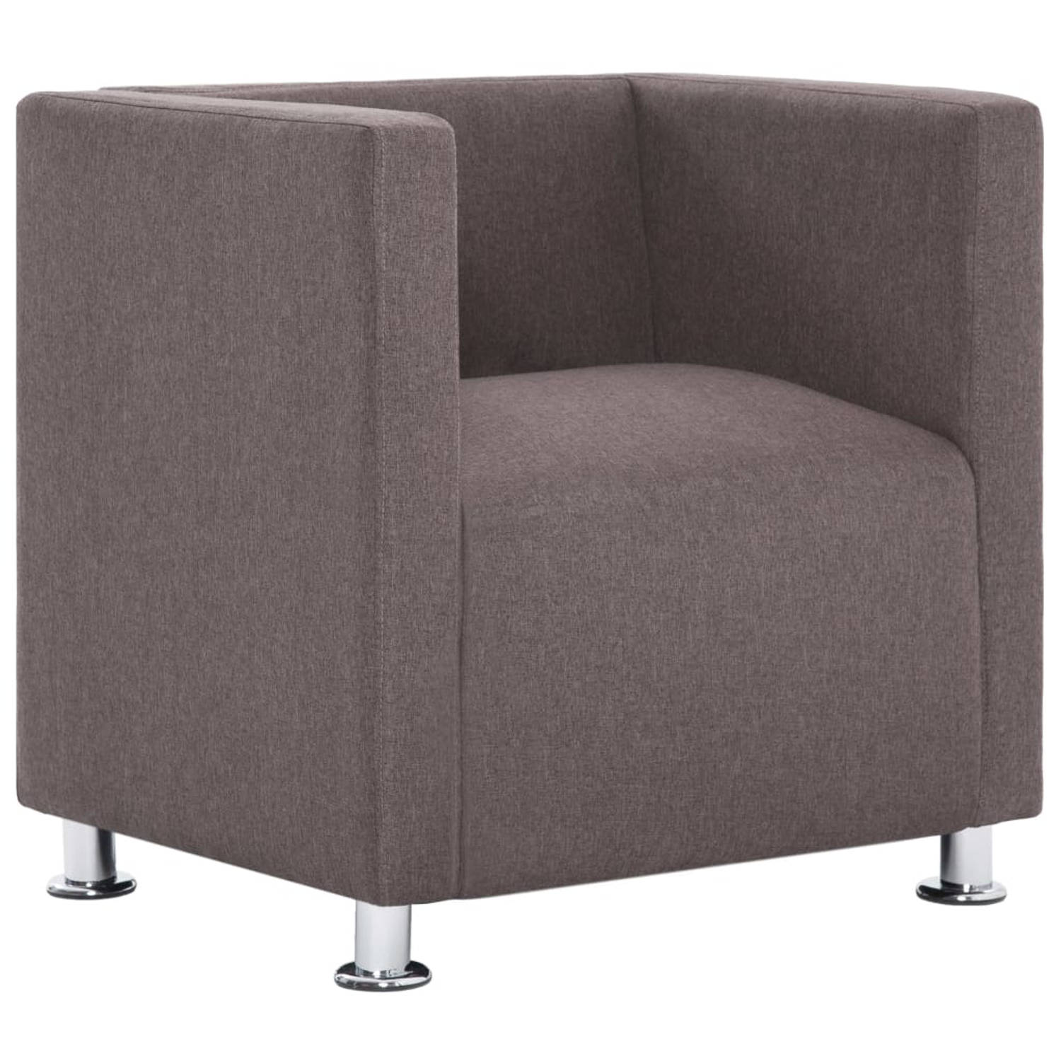 The Living Store Fauteuil kubus stof taupe - Fauteuil