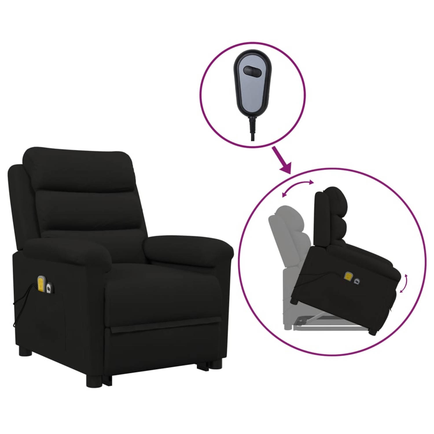 The Living Store Sta-op-massagestoel fluweel zwart - Fauteuil