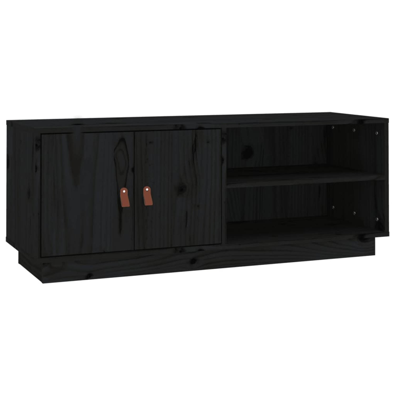 The Living Store Tv-meubel 105x34x40 cm massief grenenhout zwart - Kast