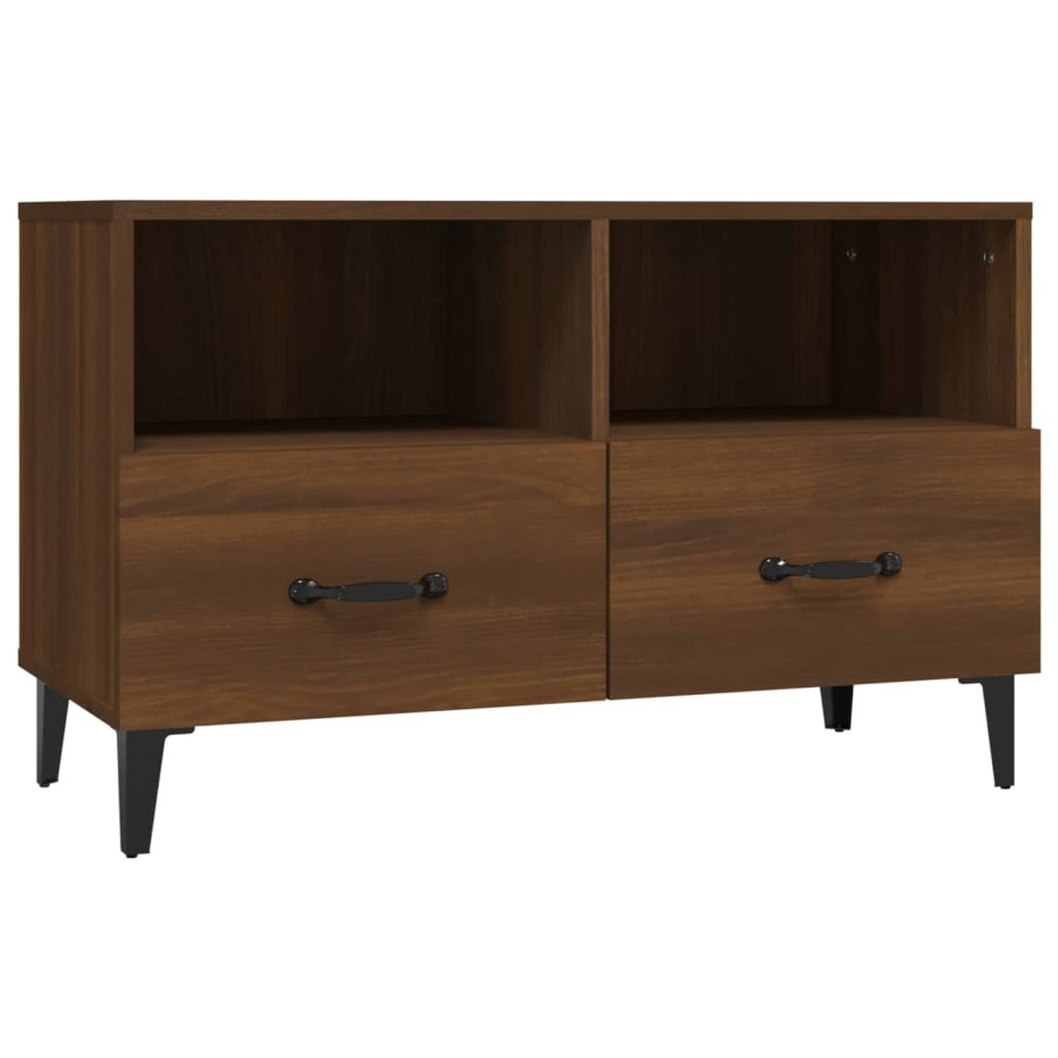 The Living Store Tv-meubel 80x36x50 cm bewerkt hout bruineikenkleurig - Kast