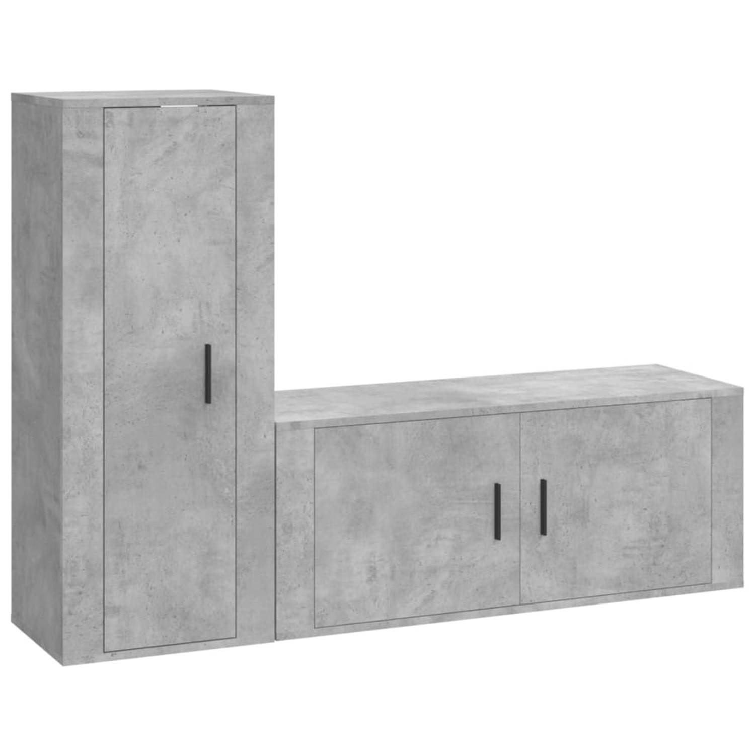 The Living Store 2-delige Tv-meubelset bewerkt hout betongrijs - Kast
