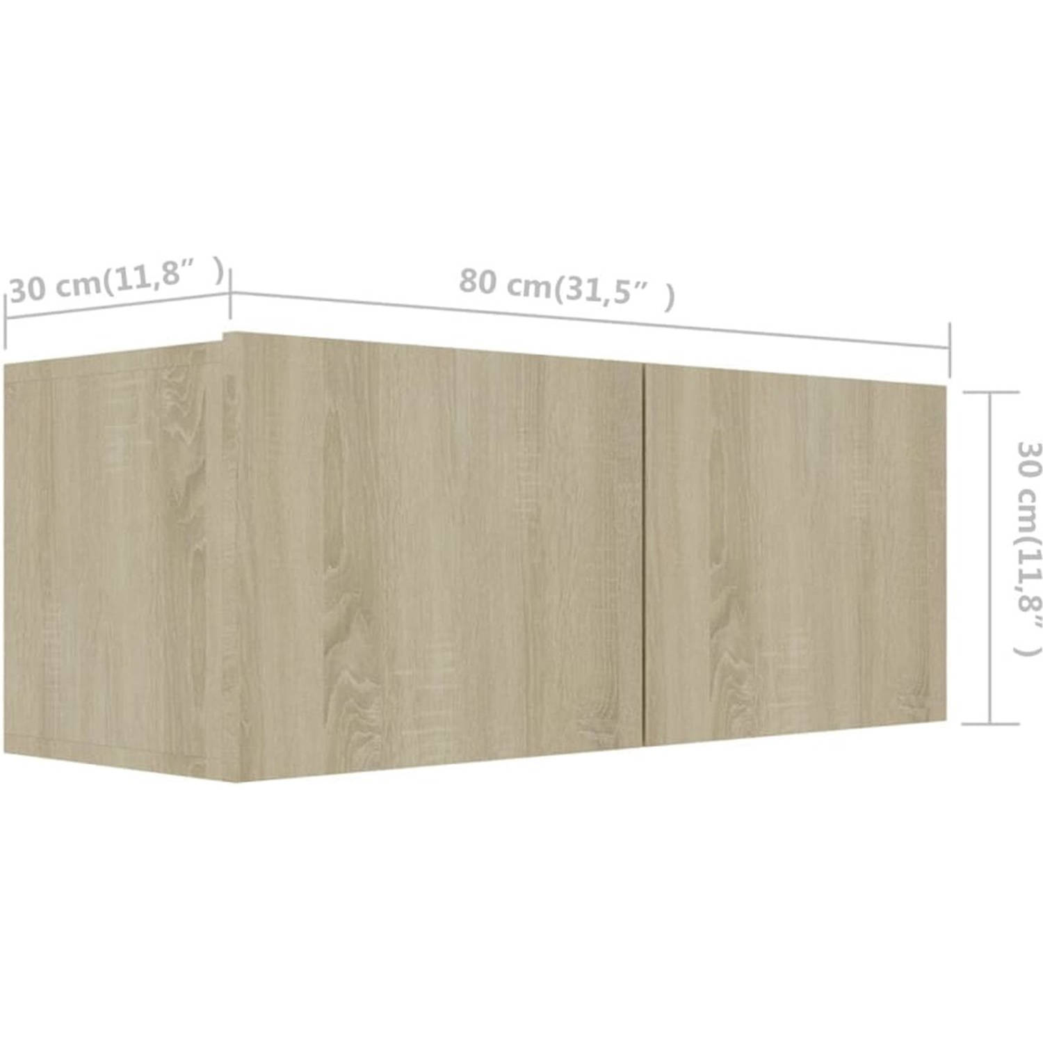 The Living Store TV-meubelset Sonoma Eiken - Hangende spaanplaten kasten - Verschillende maten - Eenvoudig te reinigen - Montage vereist - Inclusief 4x 30.5x30x30cm - 2x 80x30x30cm