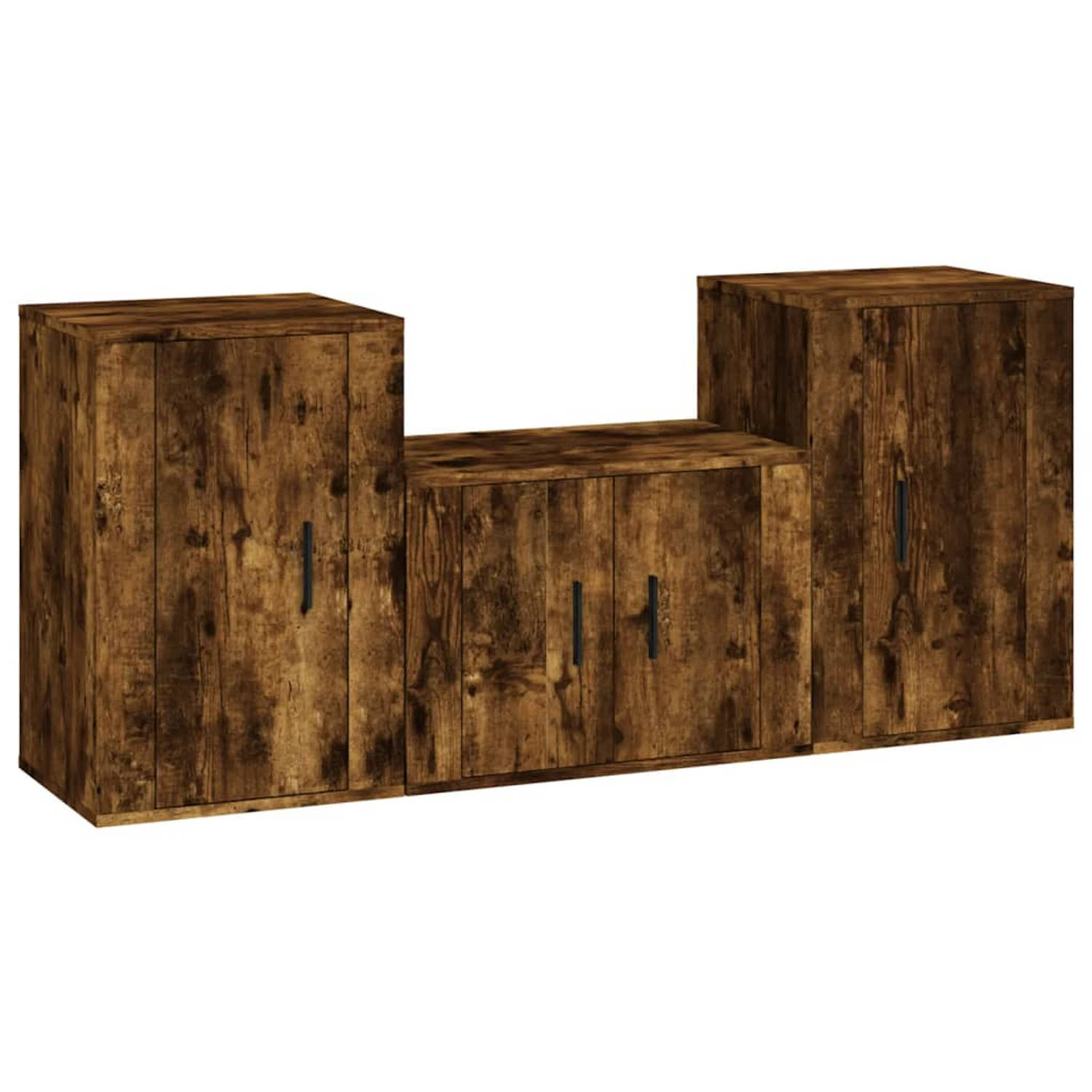The Living Store 3-delige Tv-meubelset bewerkt hout gerookt eikenkleurig - Kast