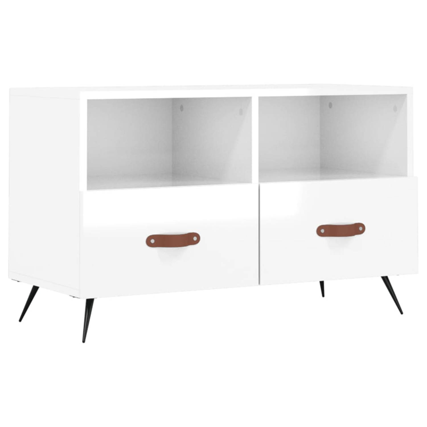 The Living Store Tv-meubel 80x36x50 cm bewerkt hout hoogglans wit - Kast