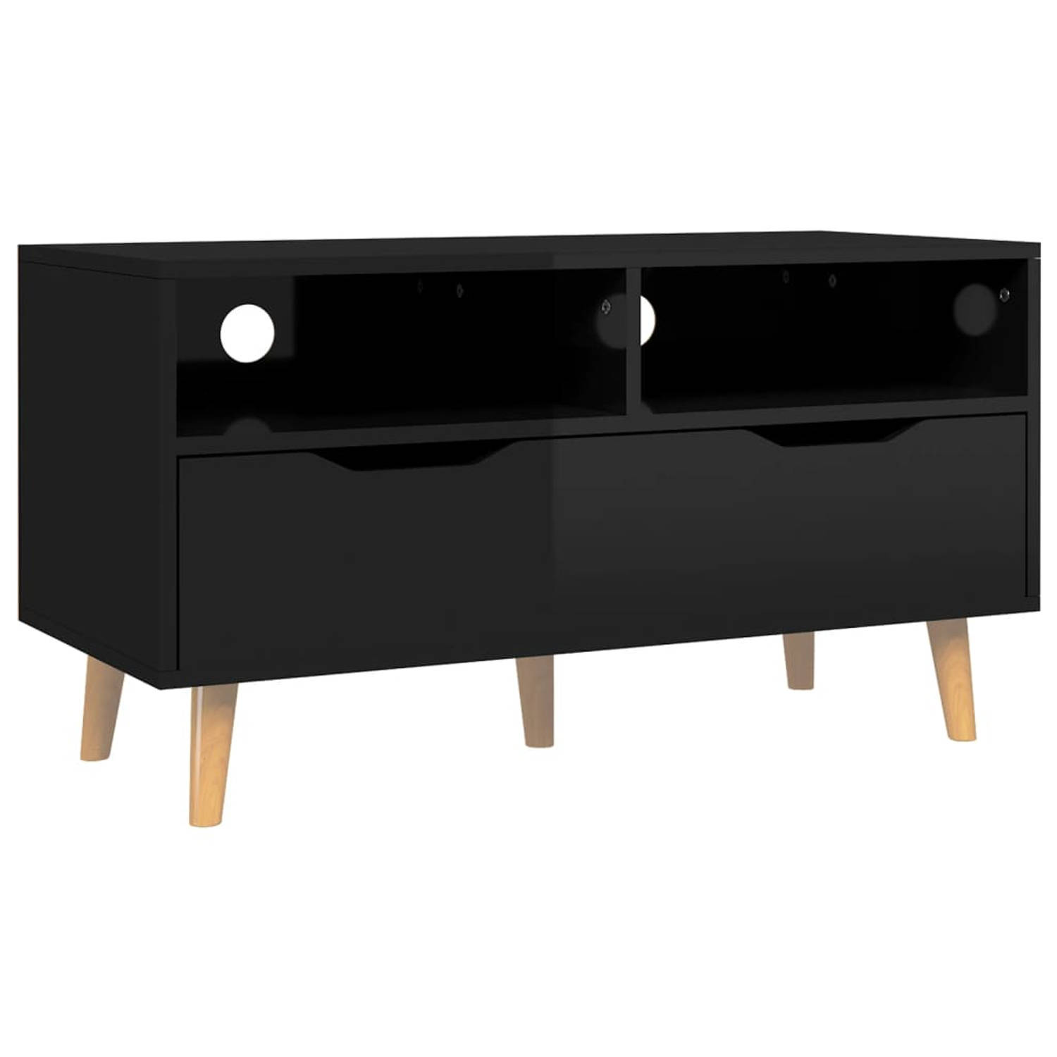 The Living Store TV-meubel Stereokast - 90 x 40 x 48.5 cm - Hoogglans zwart - Stevig en stabiel - Voldoende opbergruimte