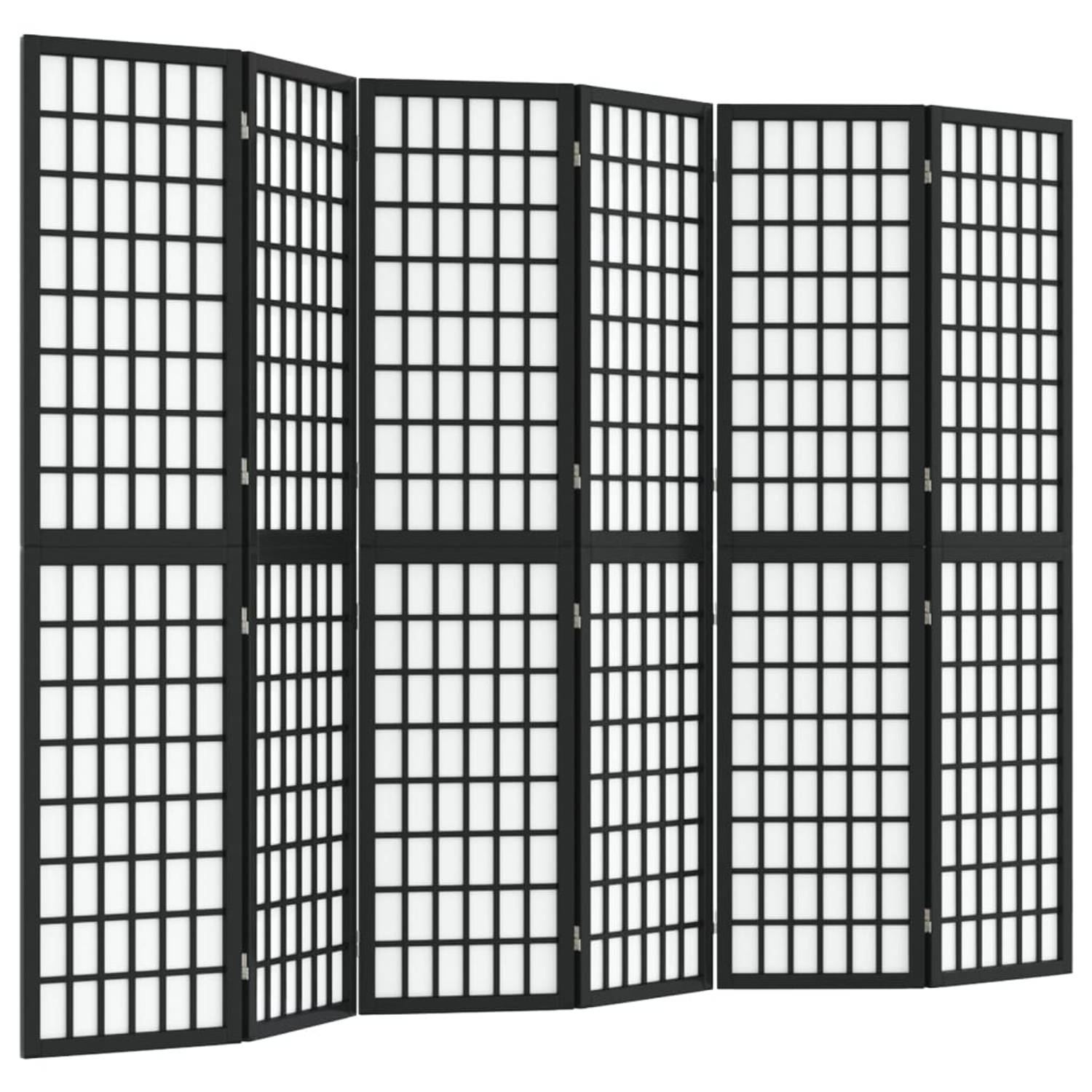 The Living Store Kamerscherm inklapbaar 6 panelen Japanse stijl 240x170 cm zwart - Kamerscherm