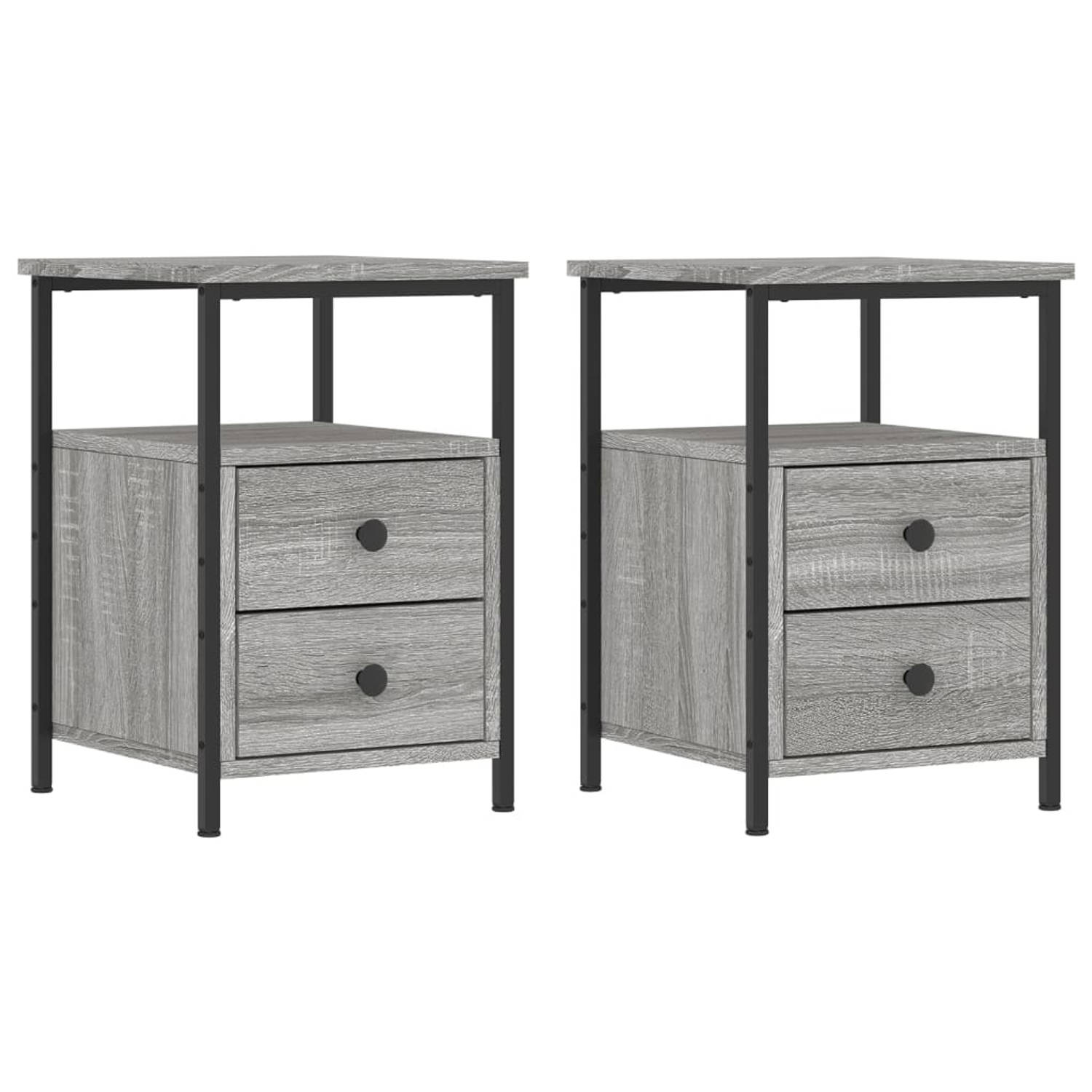 The Living Store Nachtkastjes 2 st 34x35-5x50 cm bewerkt hout grijs sonoma eiken - Kast