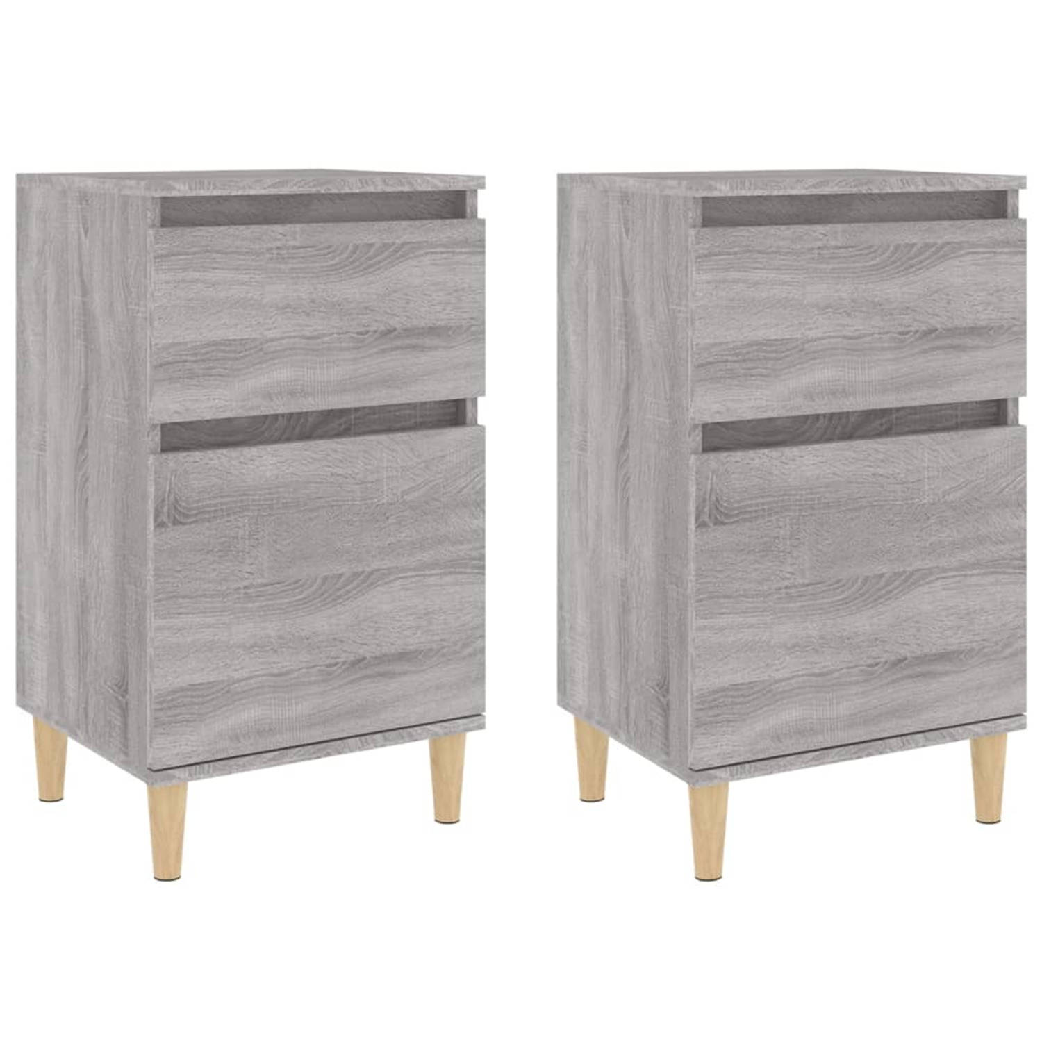 The Living Store Nachtkastjes 2 st 40x35x70 cm bewerkt hout grijs sonoma eiken - Kast