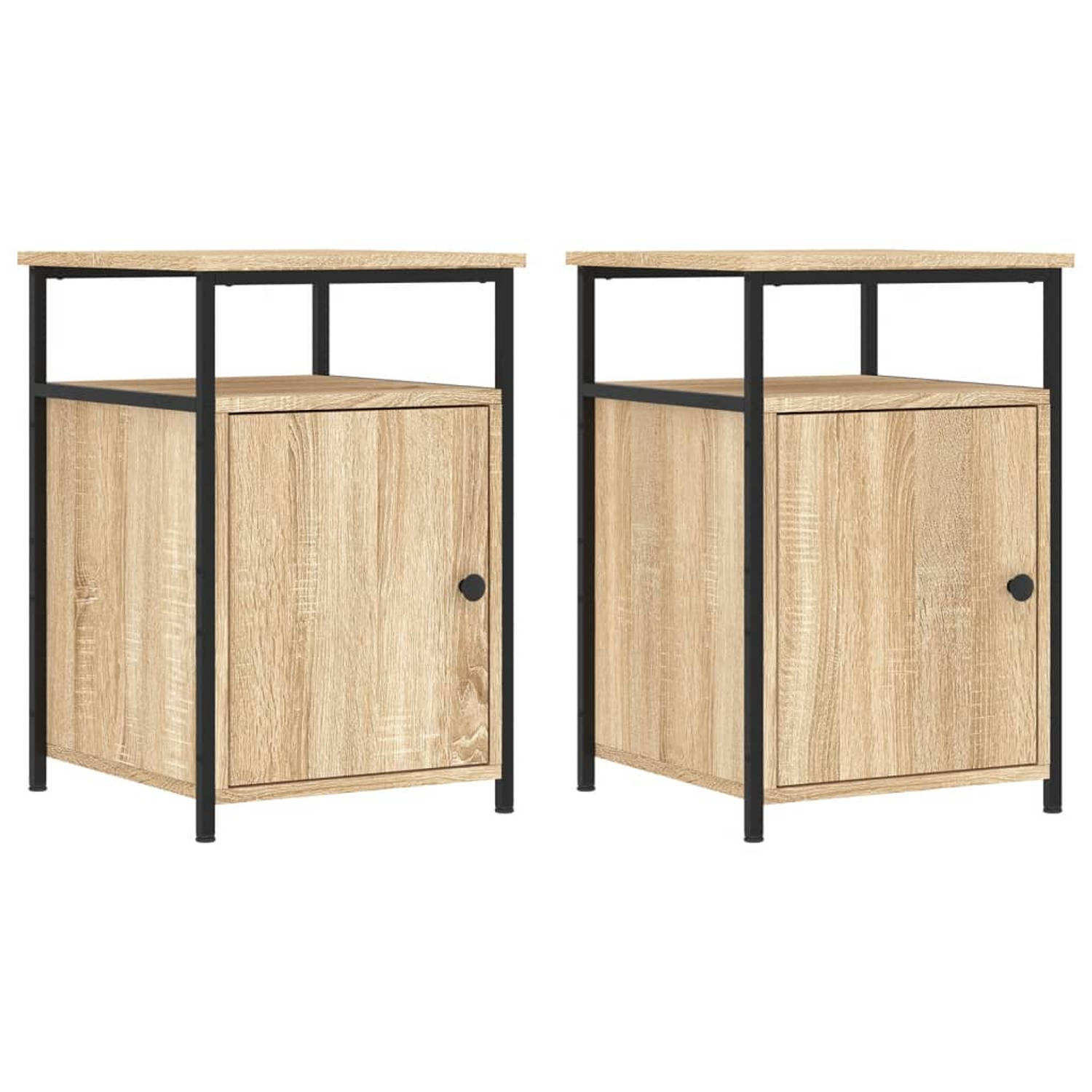 The Living Store Nachtkastjes 2 st 40x42x60 cm bewerkt hout sonoma eikenkleurig - Kast