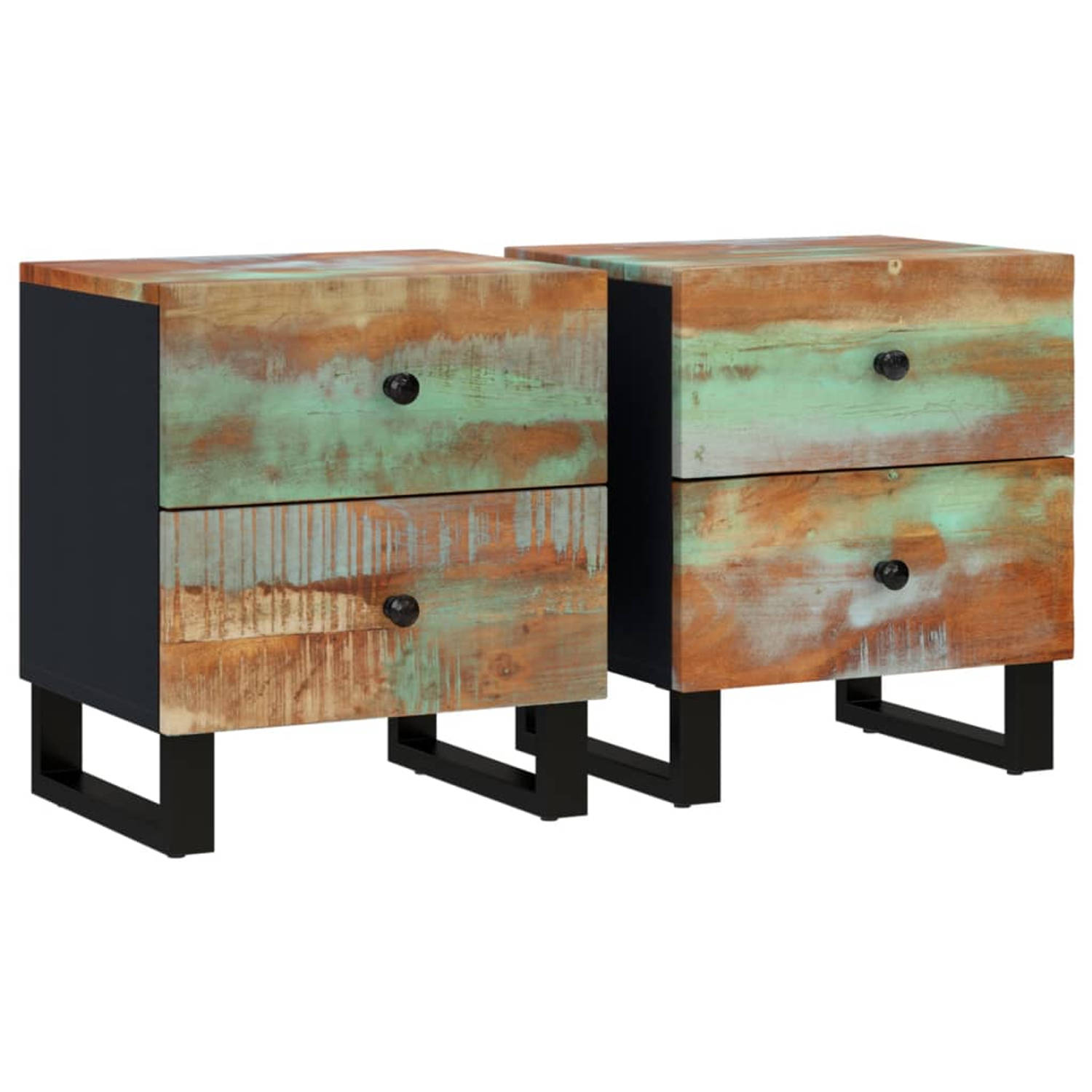 The Living Store Nachtkastjes 2 st 40x33x46 cm massief gerecycled hout - Kast