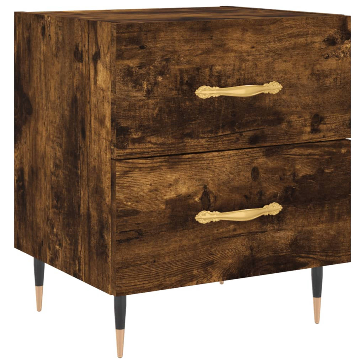 The Living Store Nachtkastje 40x35x47-5 cm bewerkt hout gerookt eikenkleurig - Kast