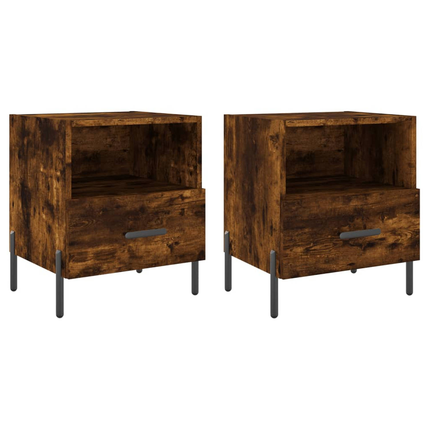 The Living Store Nachtkastjes 2 st 40x35x47-5 cm bewerkt hout gerookt eikenkleur - Kast