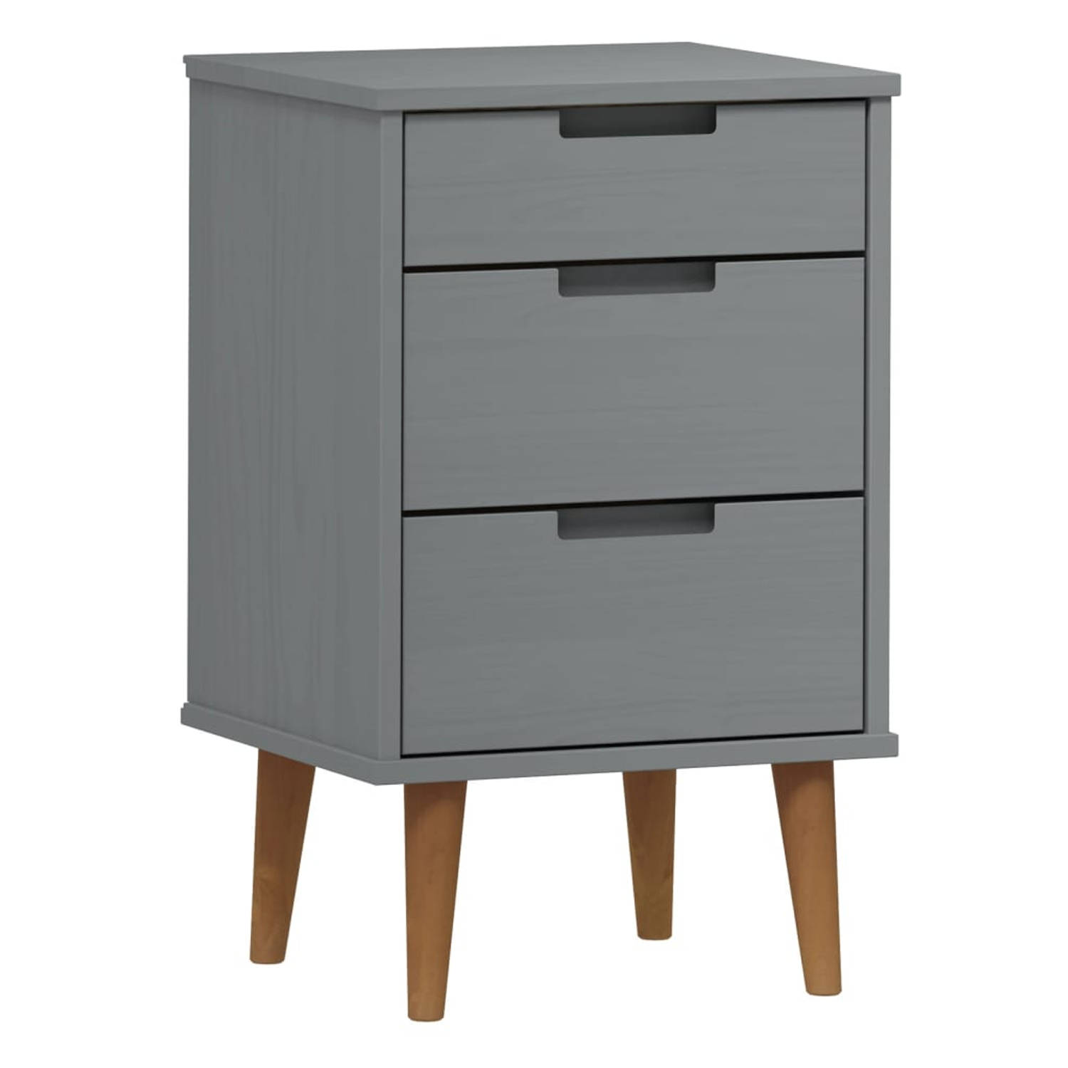 The Living Store Nachtkastje MOLDE 40x35x65 cm massief grenenhout grijs - Kast