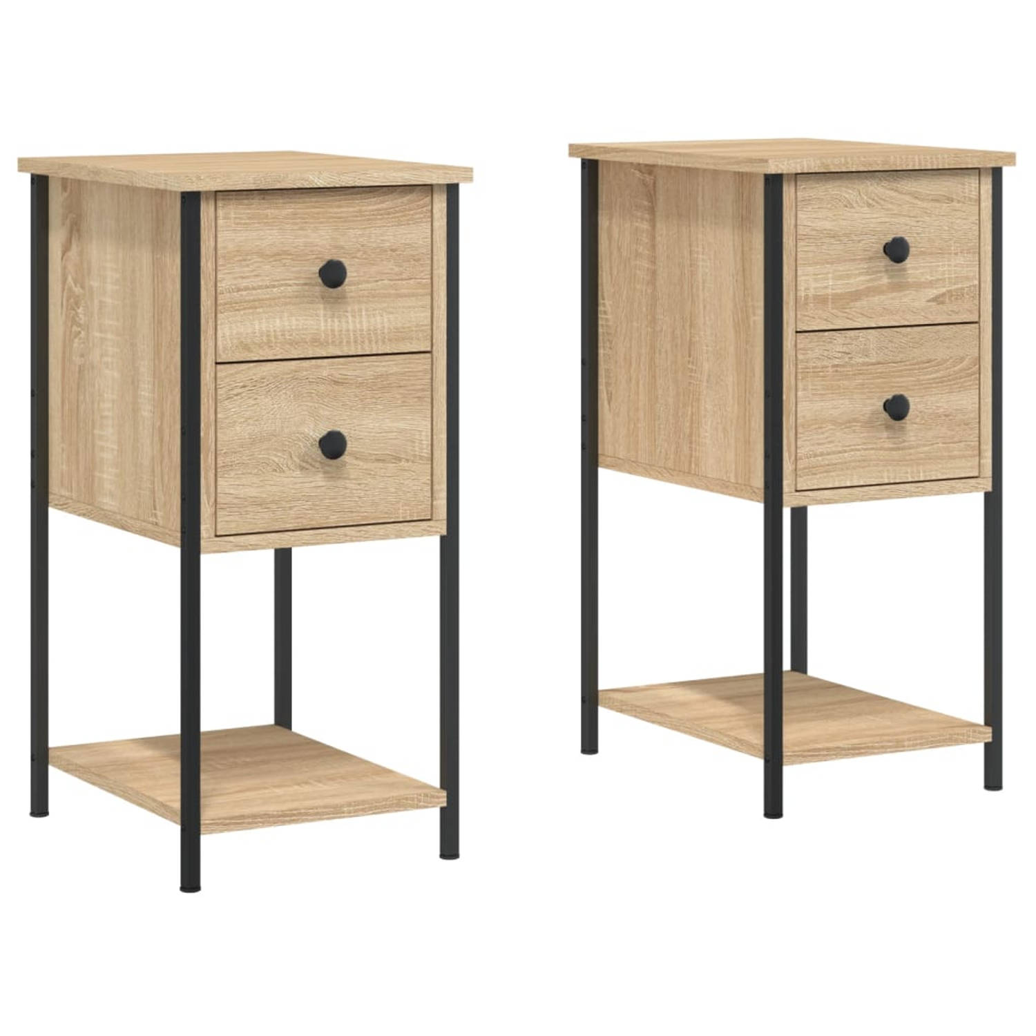 The Living Store Nachtkastjes 2 st 32x42x70 cm bewerkt hout sonoma eikenkleurig - Kast