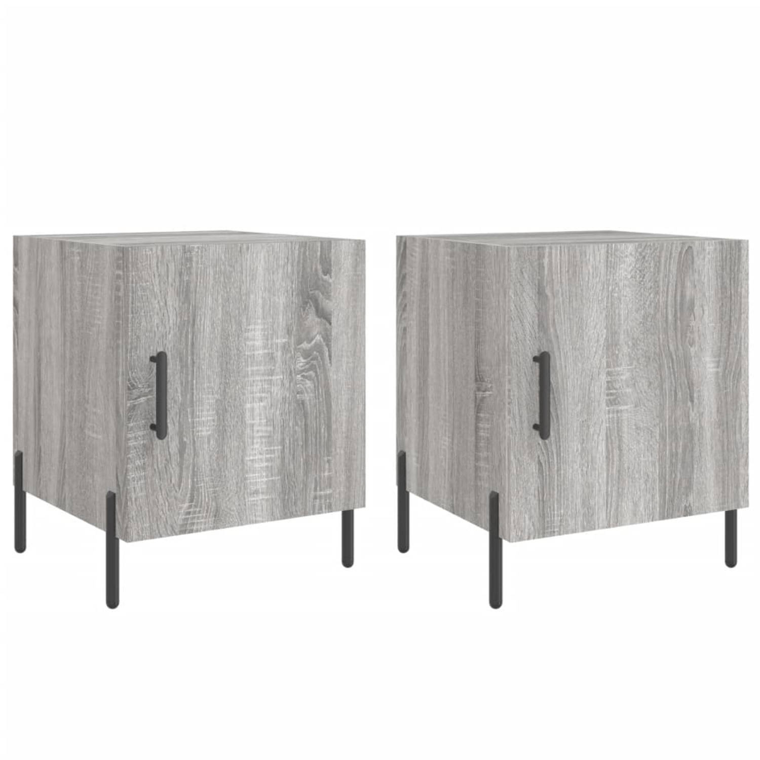 The Living Store Nachtkastjes 2 st 40x40x50 cm bewerkt hout grijs sonoma eiken - Kast