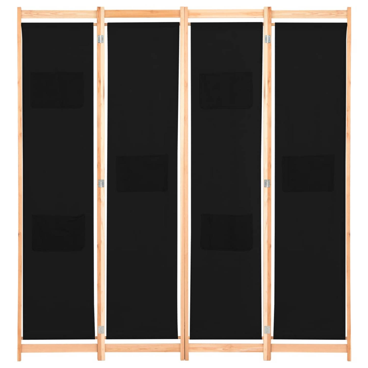 The Living Store Kamerscherm met 4 panelen 160x170x4 cm stof zwart - Kamerscherm
