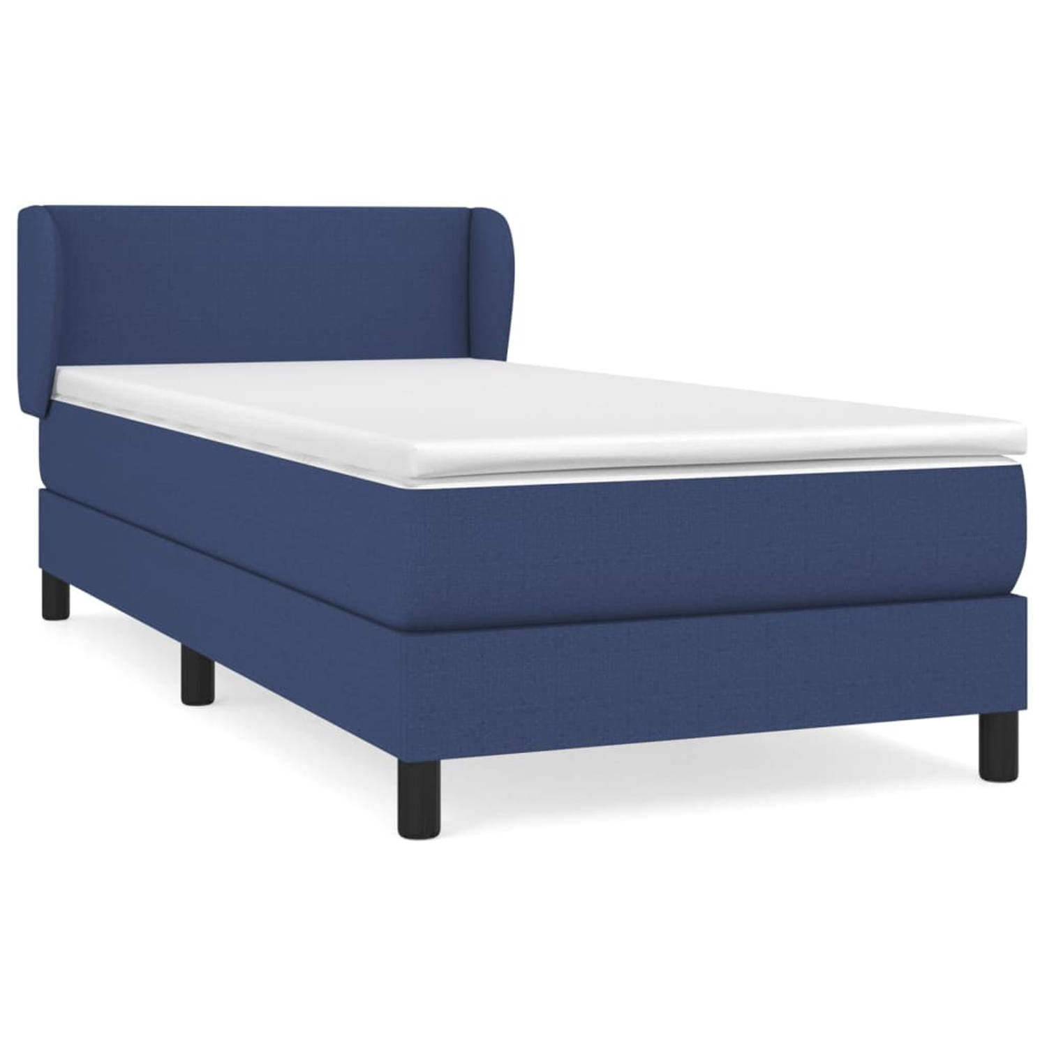 The Living Store Blauw Boxspring Bed - 203 x 83 x 78/88 cm - Duurzaam stof - Verstelbaar hoofdbord - Pocketvering matras - Middelharde ondersteuning - Huidvriendelijk topmatras
