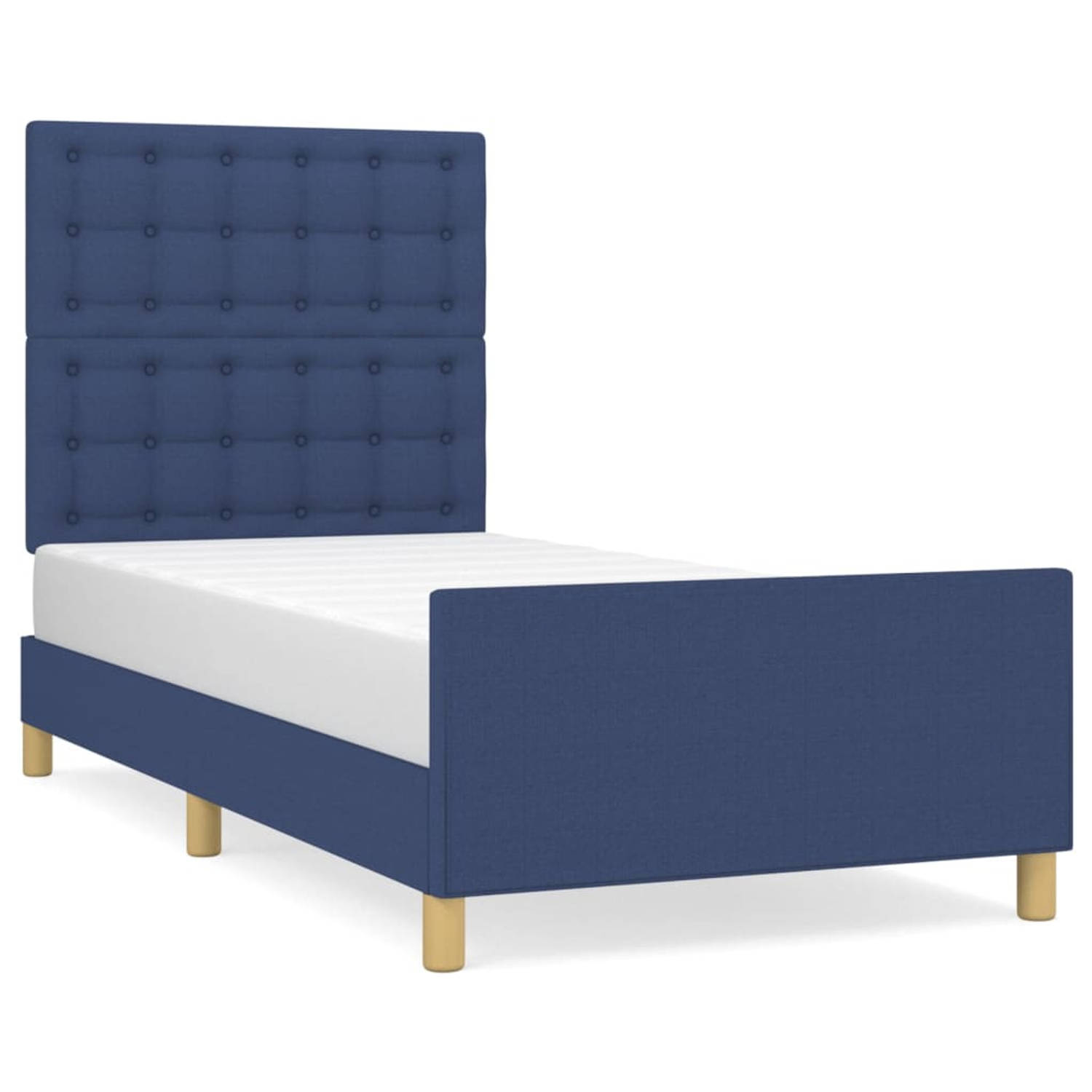 The Living Store Bedframe met hoofdeinde stof blauw 90x190 cm - Bedframe Met Hoofdeinde - Bedframes Met Hoofdeindes - Bed - Slaapmeubel - Ledikant - Bedbodem - Tweepersoonsbed - Be