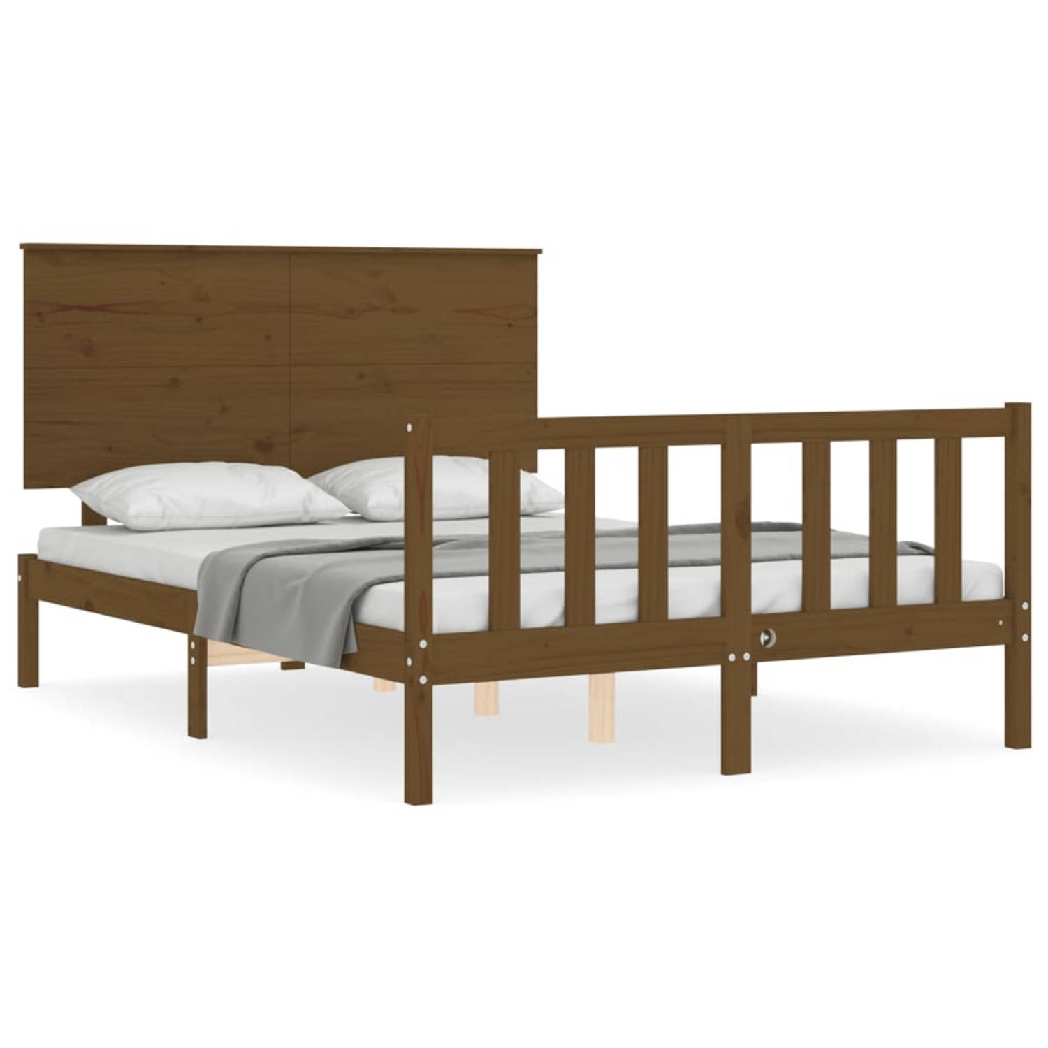 The Living Store Bedframe met hoofdbord hout honingbruin 4FT Small Double - Bedframe - Bedframes - Bed - Tweepersoonsbed - Slaapkamermeubel - Houten Bedframe - Houten Bed - Bedbode