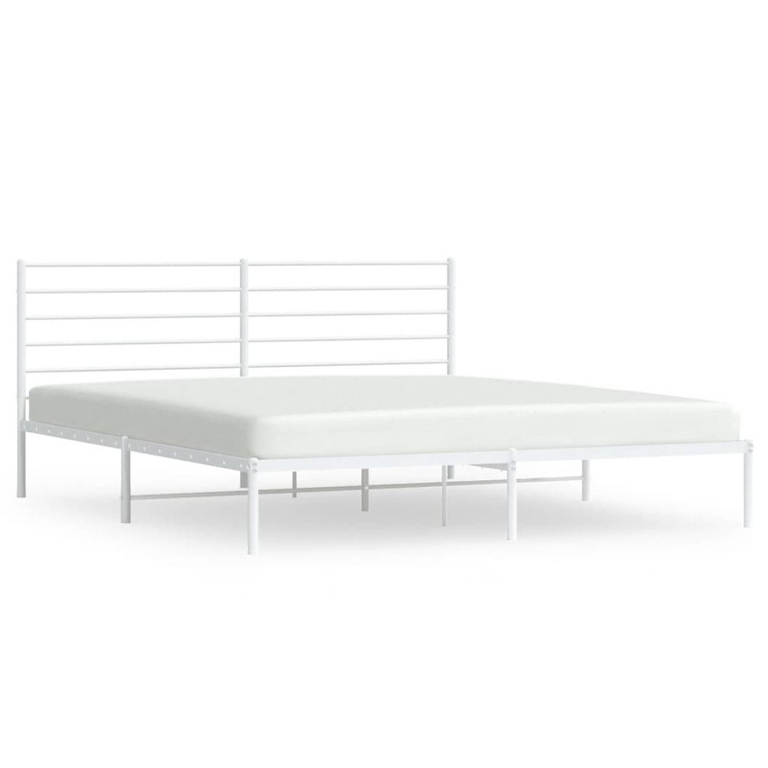 The Living Store Bedframe met hoofdbord metaal wit 180x200 cm - Bed