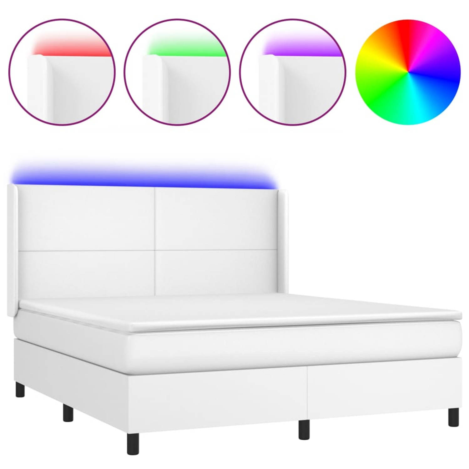 The Living Store Boxspring Bed kunstleer 180x200 cm LED strips pocketvering matras huidvriendelijk t
