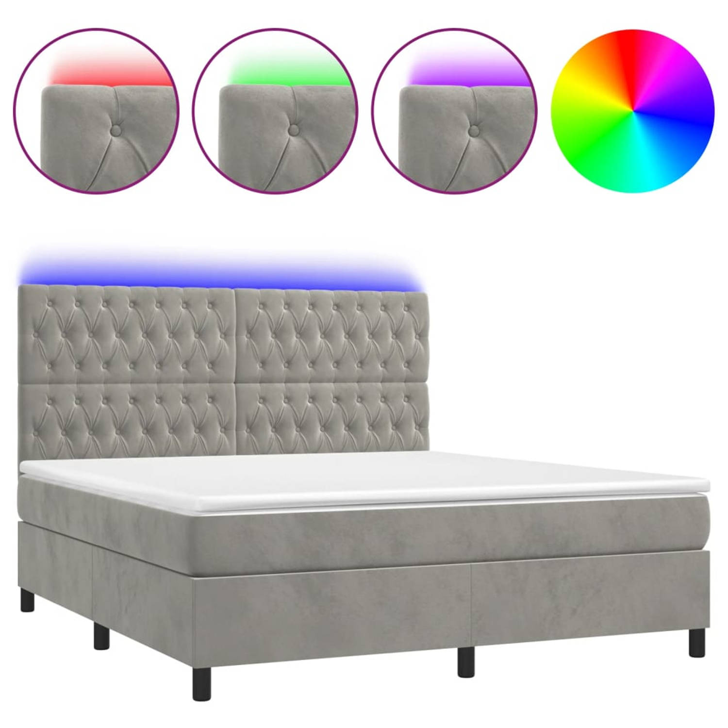 The Living Store Boxspring Bed - Comfortable LED with Velvet - Queen Size