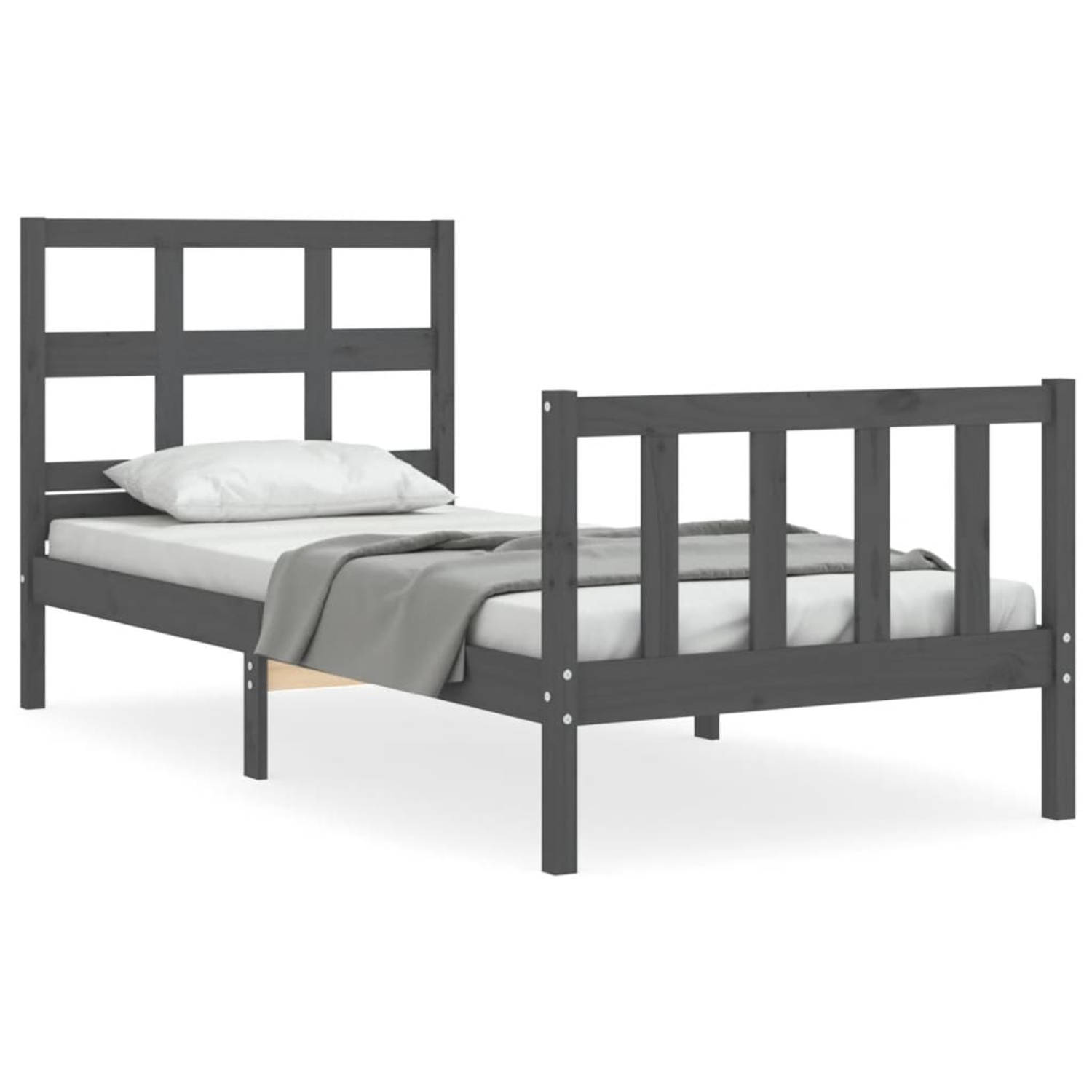 The Living Store Bedframe met hoofdbord massief hout grijs 3FT Single - Bedframe - Bedframes - Bed - Eenpersoonsbed - Slaapkamermeubel - Houten Bedframe - Houten Bed - Bedbodem - M