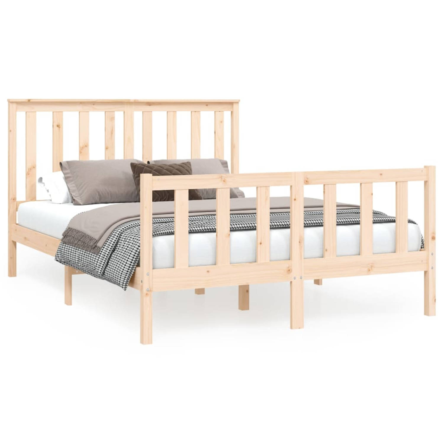 The Living Store Bedframe met hoofdbord massief grenenhout wit 140x200 cm - Bedframe - Bedframes - Tweepersoonsbed - Bed - Bedombouw - Dubbel Bed - Frame - Bed Frame - Ledikant - H