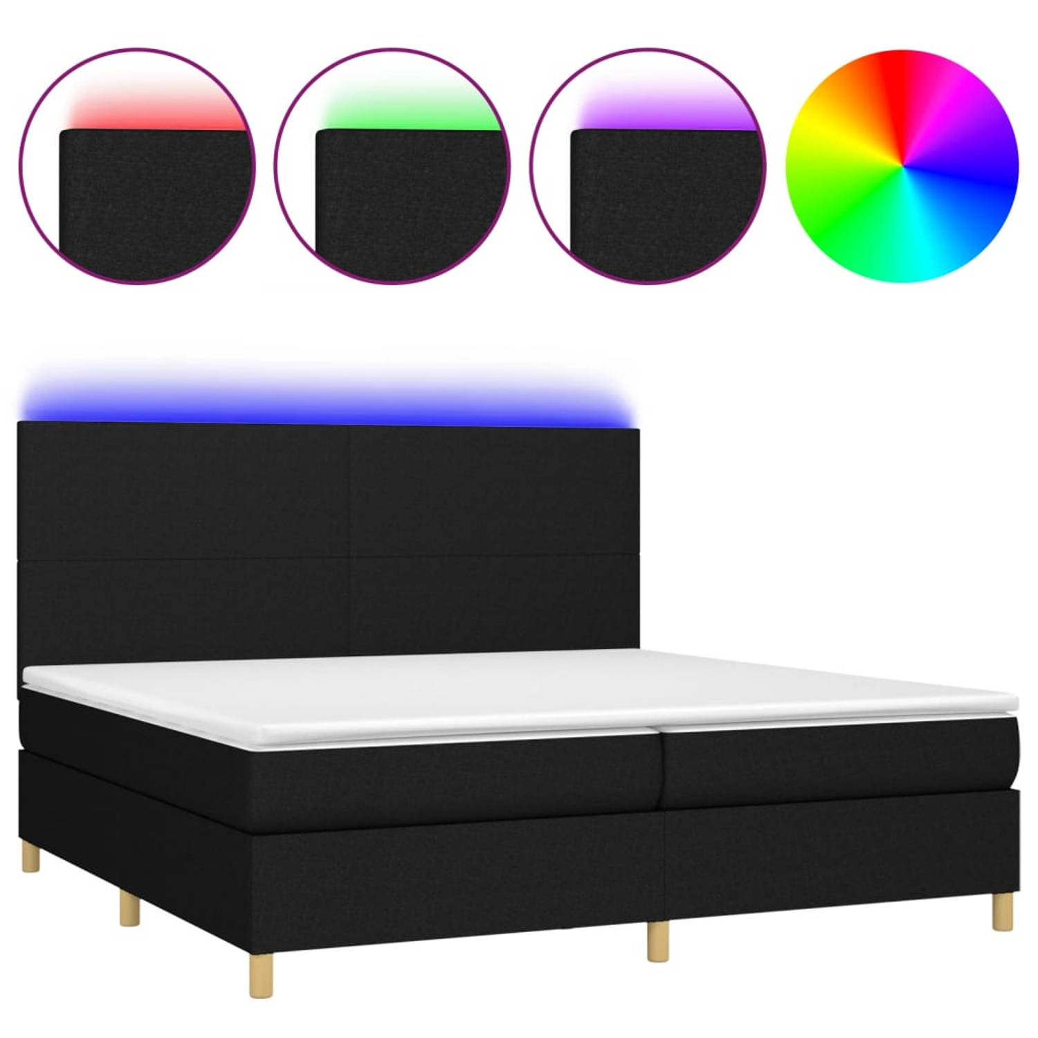 The Living Store Boxspring met matras en LED stof zwart 200x200 cm - Bed