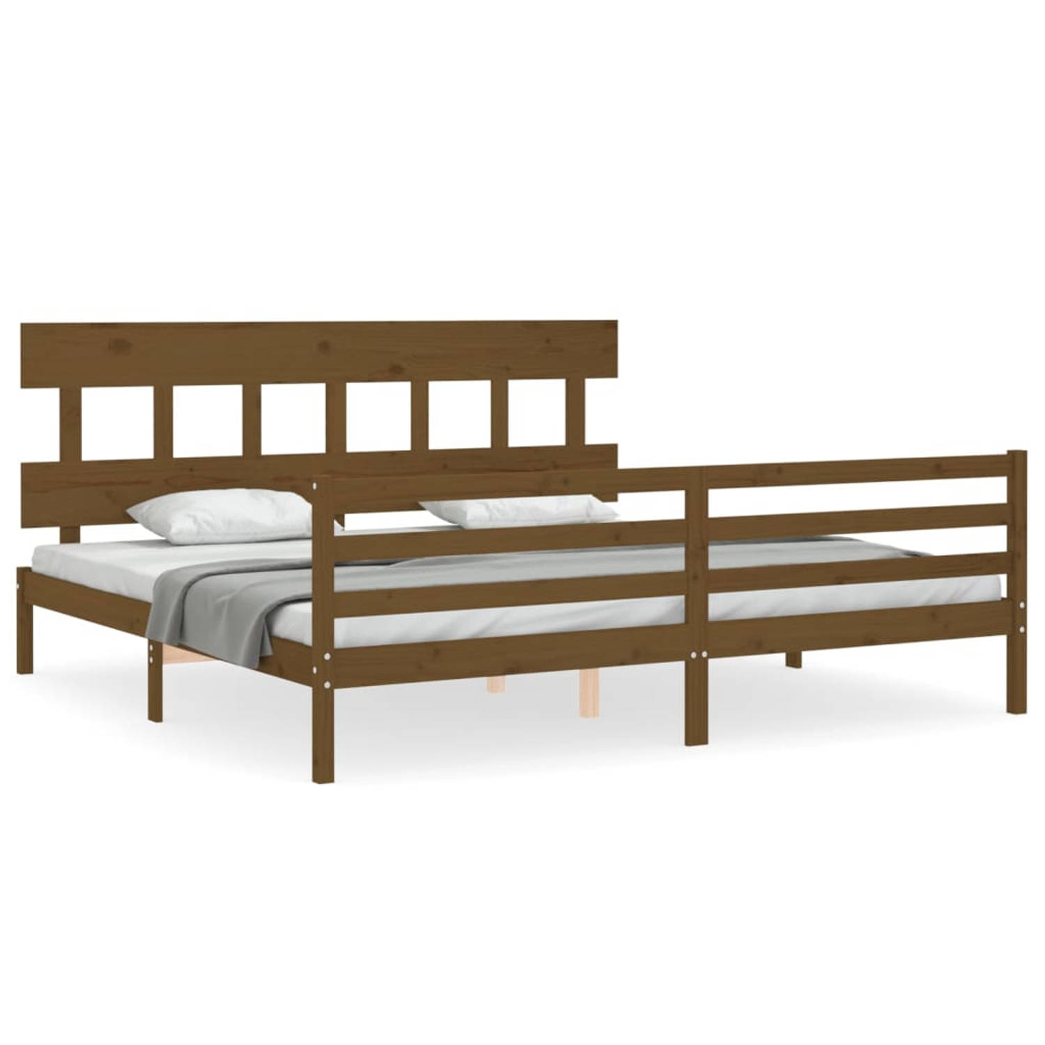 The Living Store Bedframe met hoofdbord massief hout honingbruin 6FT Super King - Bedframe - Bedframes - Bed - Tweepersoonsbed - Slaapkamermeubel - Houten Bedframe - Houten Bed - B