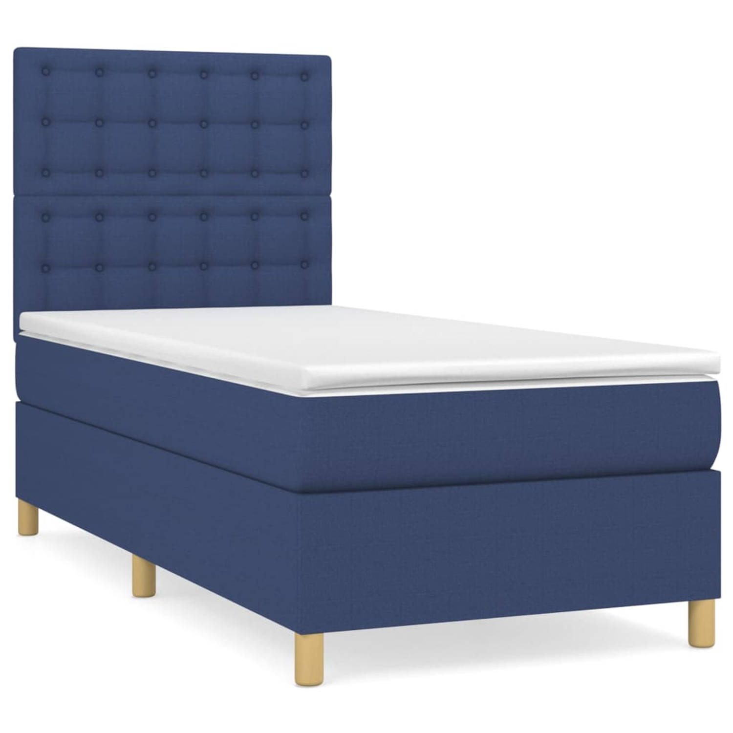 The Living Store Boxspringbed - Comfort - Bed met pocketvering matras - 100x200x20cm - Kleur blauw - Verstelbaar hoofdbord