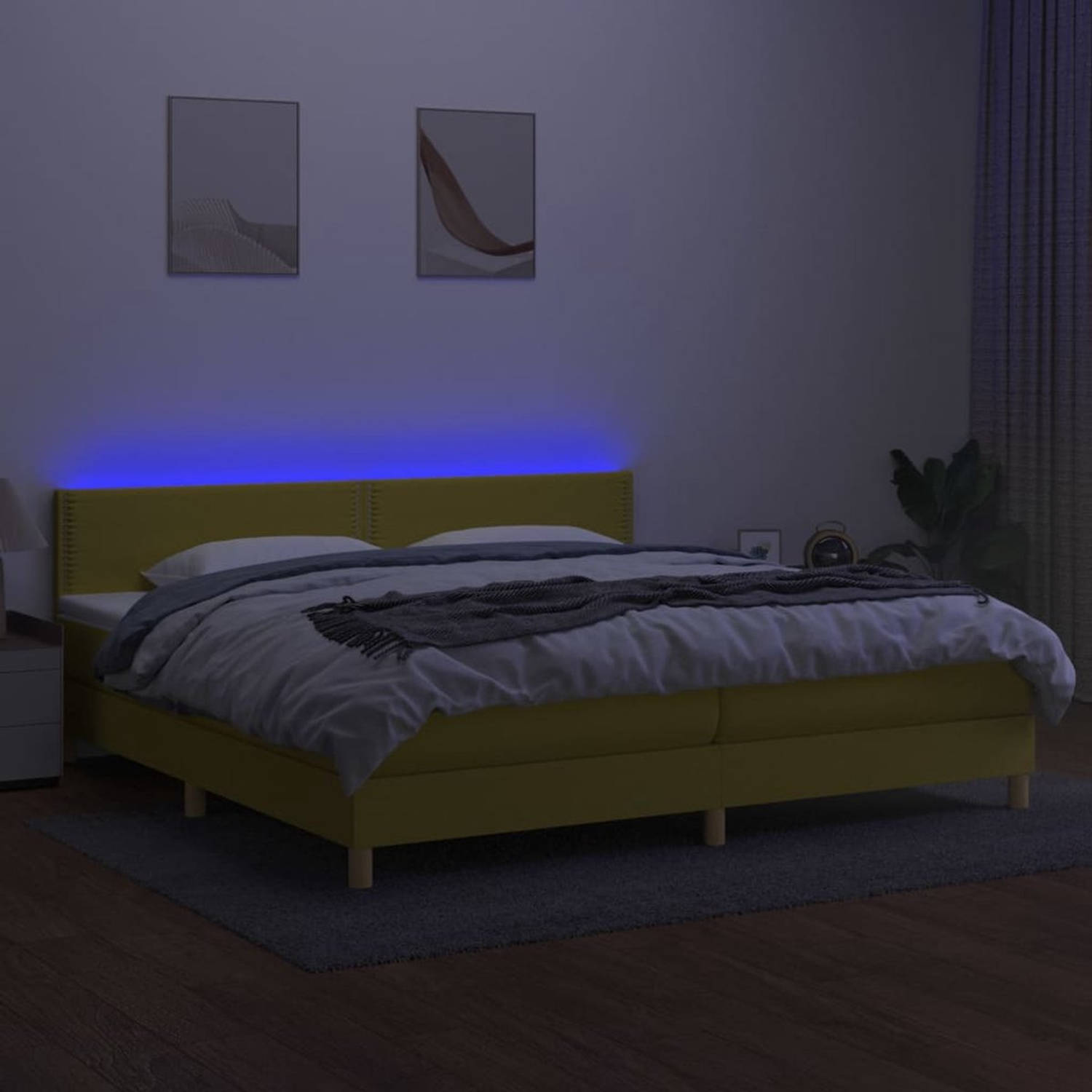 The Living Store Boxspring LED | Groen | Pocketvering matras | Verstelbaar hoofdbord