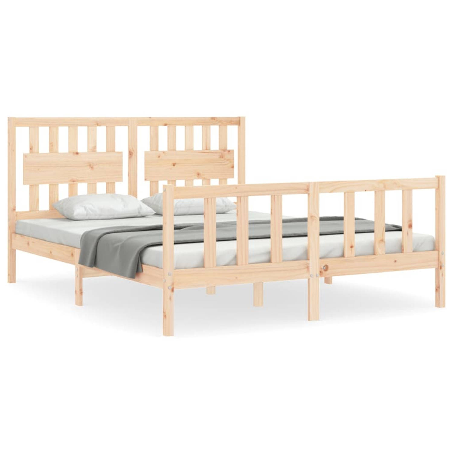 The Living Store Bedframe met hoofdbord massief hout 5 FT King Size - Bedframe - Bedframes - Bed - Tweepersoonsbed - Slaapkamermeubel - Houten Bedframe - Houten Bed - Bedbodem - Ma