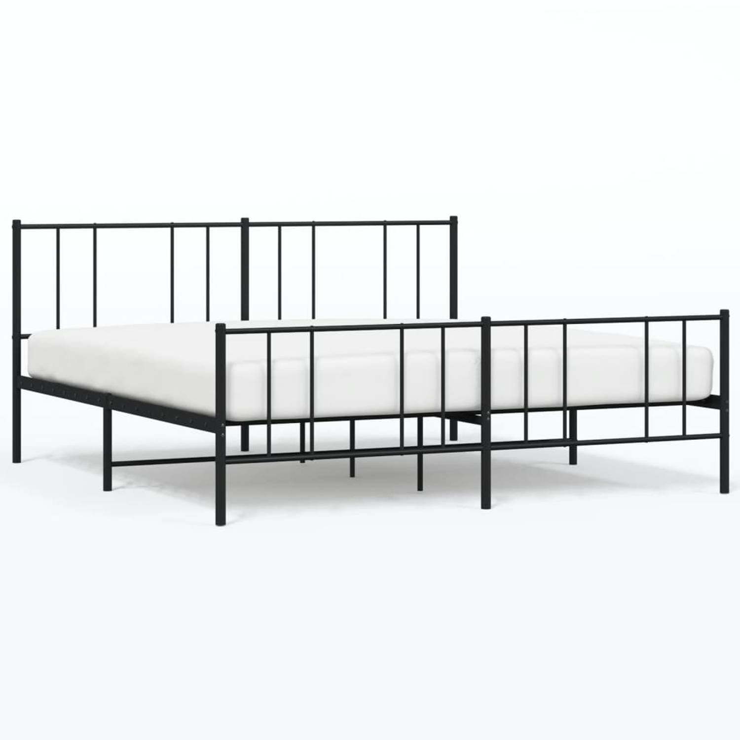 The Living Store Bedframe met hoofd- en voeteneinde metaal zwart 183x213 cm - Bed