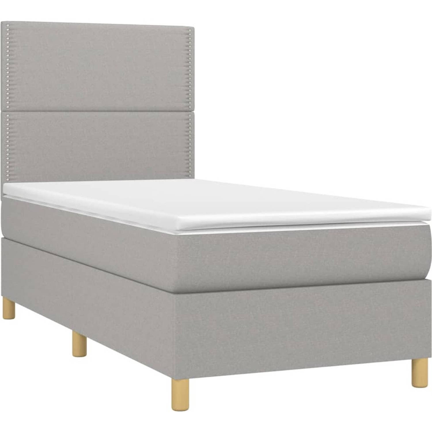 The Living Store Boxspringbed - Lichte Grey - Bedframe 203x90x118/128 cm - Matras 90x200x20 cm - Topmatras 90x200x5 cm - The Living Store