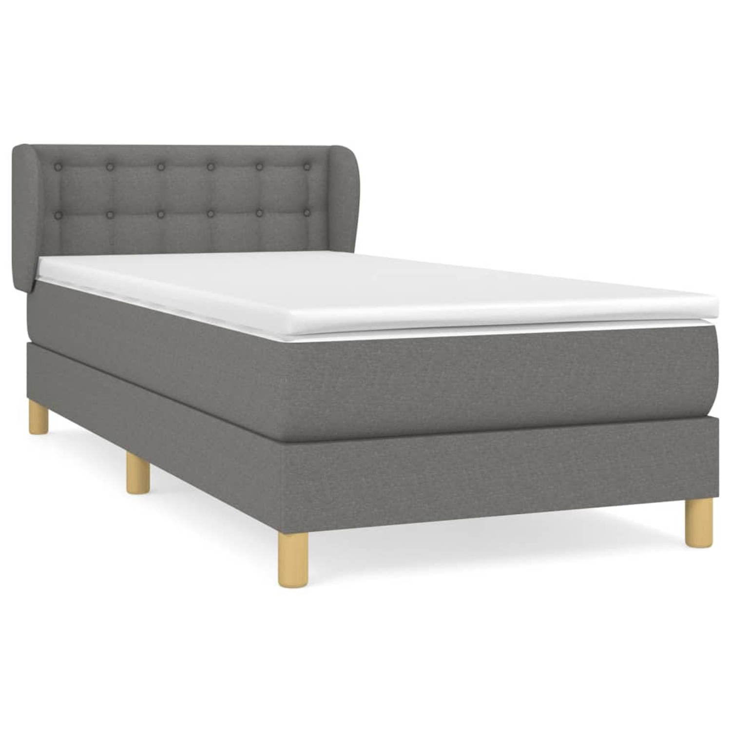 The Living Store Boxspring met matras stof donkergrijs 100x200 cm - Bed