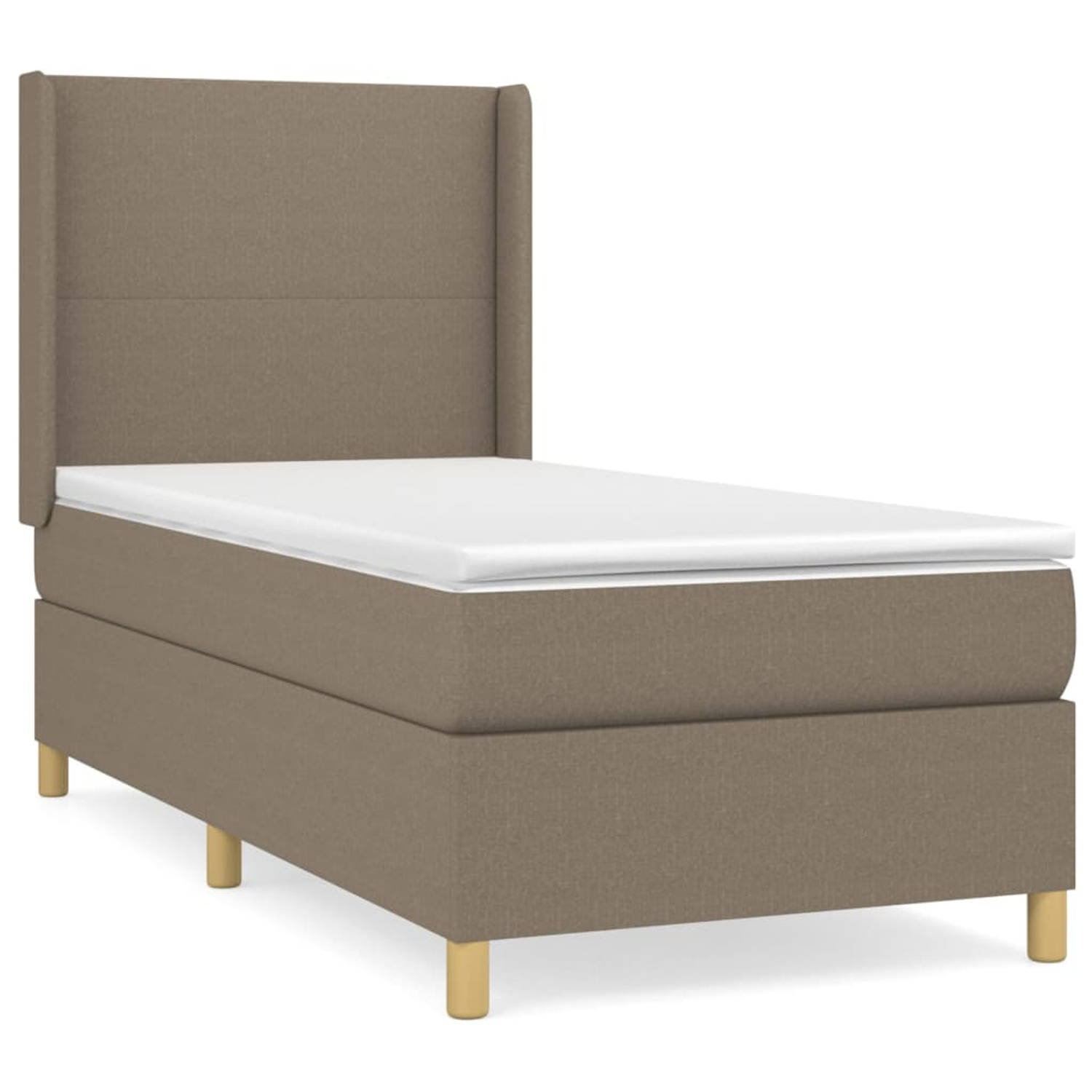 The Living Store Boxspringbed - Comfort - Bed met Pocketvering Matras - 193 x 93 x 118/128 cm - Taupe - 100% polyester - Huidvriendelijk topmatras - Inclusief montagehandleiding