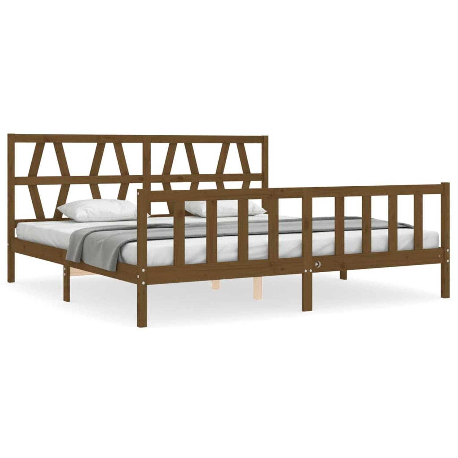 The Living Store Bedframe met hoofdbord hout honingbruin 6 FT Super King Size - Bedframe - Bedframes - Bed - Tweepersoonsbed - Slaapkamermeubel - Houten Bedframe - Houten Bed - Bed